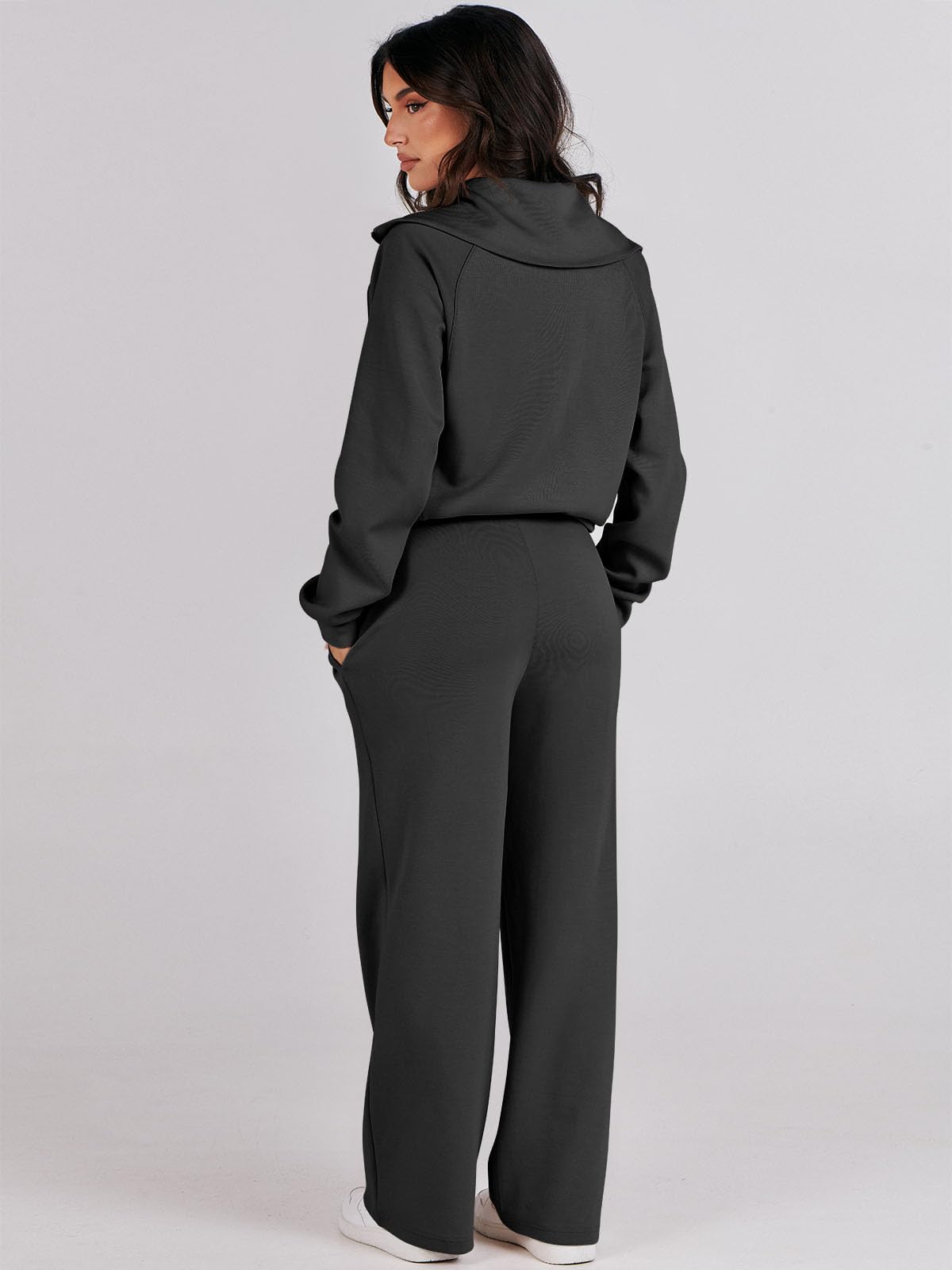 Caracilia Women's 2-Piece Oversized Sweatsuit Set - Half Zip Hoodie & Wide Leg Sweatpants | Fall Lounge Wear, Casual Outfit, Athleisure Tracksuit for Women | Perfect for Home, Gym, Running Errands & Coffee Dates