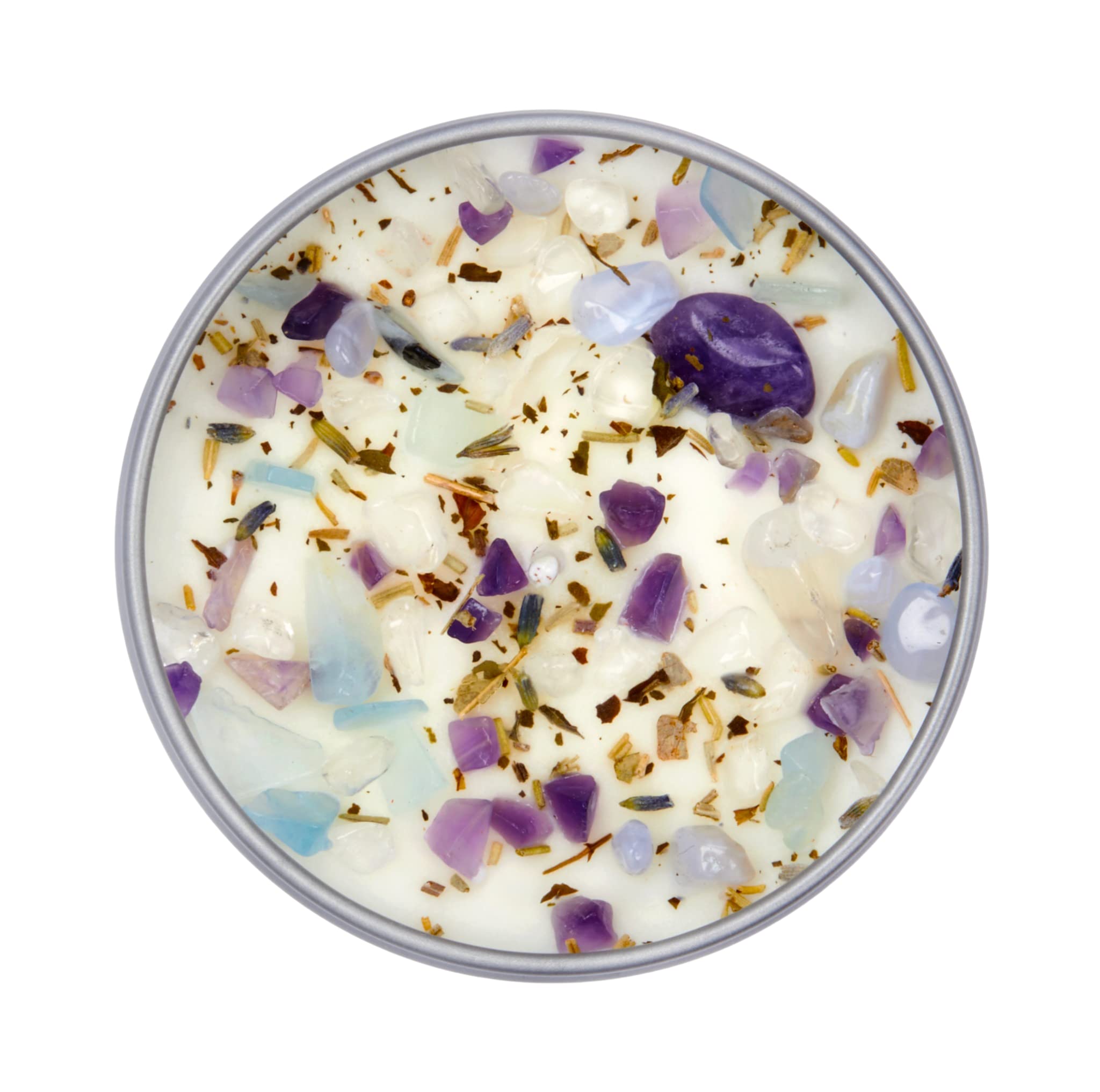 New Moon Beginnings Peaceful Home® Soy Candle - Stress Relief & Energy Clearing with Natural Essential Oils & Crystals - 8oz Tin Candle for Relaxation, Meditation & Home Decor