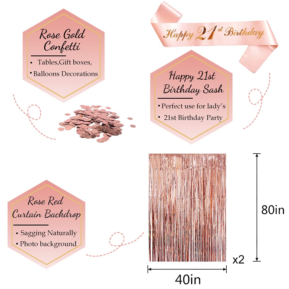 21st Birthday Party Decorations Set - Happy Birthday Banner, Cake Topper, Sash & 21 Foil Balloons for Women's Milestone Celebration | Perfect for Anniversary Decor, Backdrop & Special Occasions