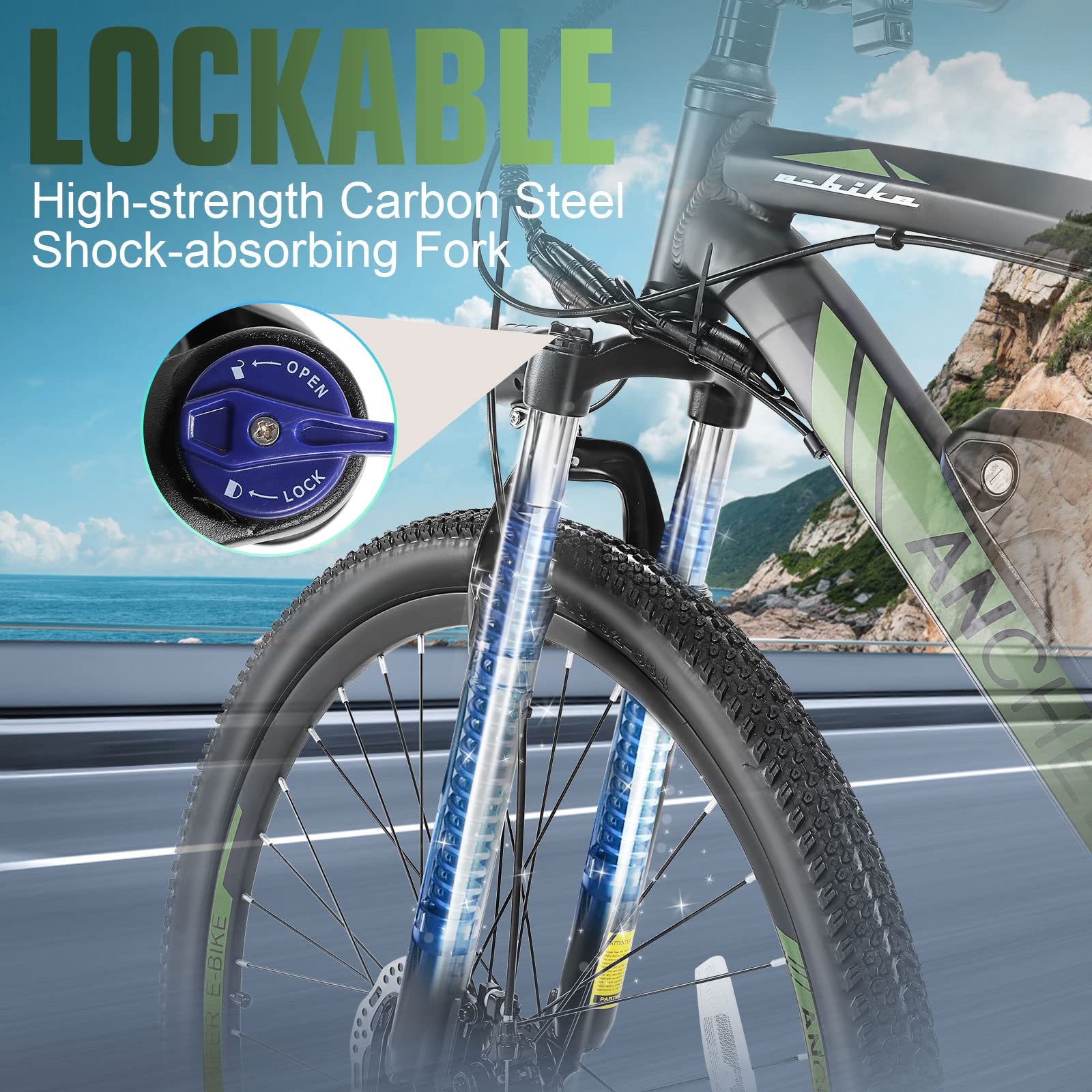 ANCHEER 27.5'' Electric Mountain Bike for Adults - 500W Motor (Peak 750W), 55 Mile Range, 22 MPH, 3H Fast Charge, 48V/10.4Ah Removable Battery, 21-Speed Gears - Includes Free Bike Lock | Perfect for Commuting, Off-Road Trails & Urban Adventures