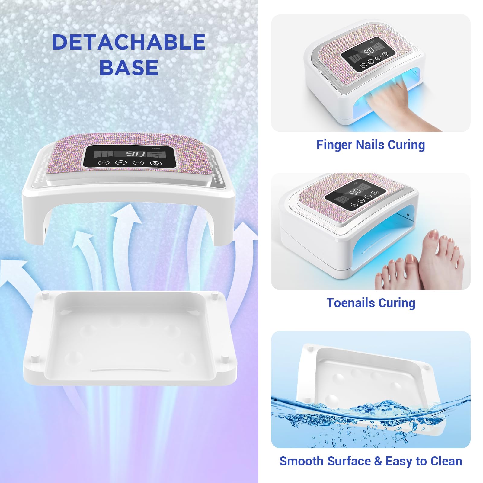 120W Cordless UV LED Nail Lamp for Gel Nails - Rechargeable with 4 Timer Modes & Sparkling Rhinestone Design | Perfect for Home Manicures, Salon Nail Art & Gel Polish Curing