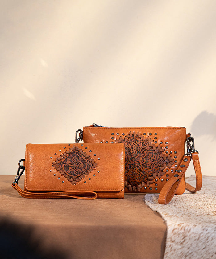 Montana West Genuine Leather Tooled Studded Crossbody Bag for Women - Stylish Western Boho Purse for Daily Use, Travel & Shopping