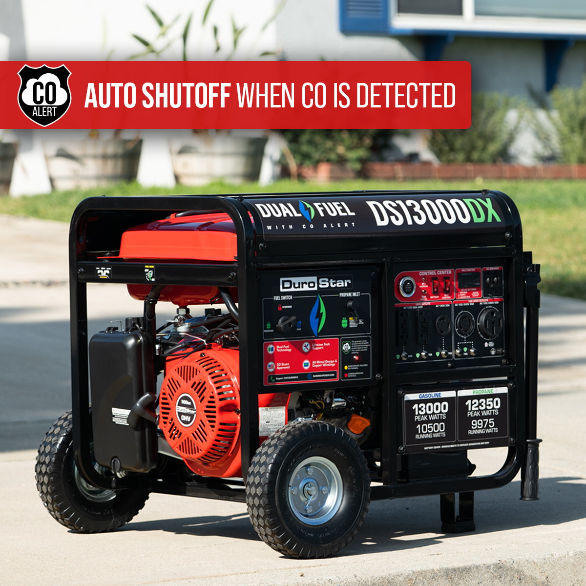 13,000W Dual Fuel Portable Generator with CO Alert - Gas & Propane Powered for Home Backup, Camping & Outdoor Power (EPA & CARB Compliant)