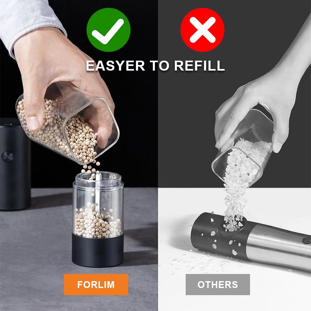 Premium Electric Salt and Pepper Grinder Set - Adjustable Coarseness, Battery Powered with LED Light - One-Handed Operation, Easy to Clean - Perfect for Kitchen, Dining Table, Camping & Gifts (Black, 1 Pack)
