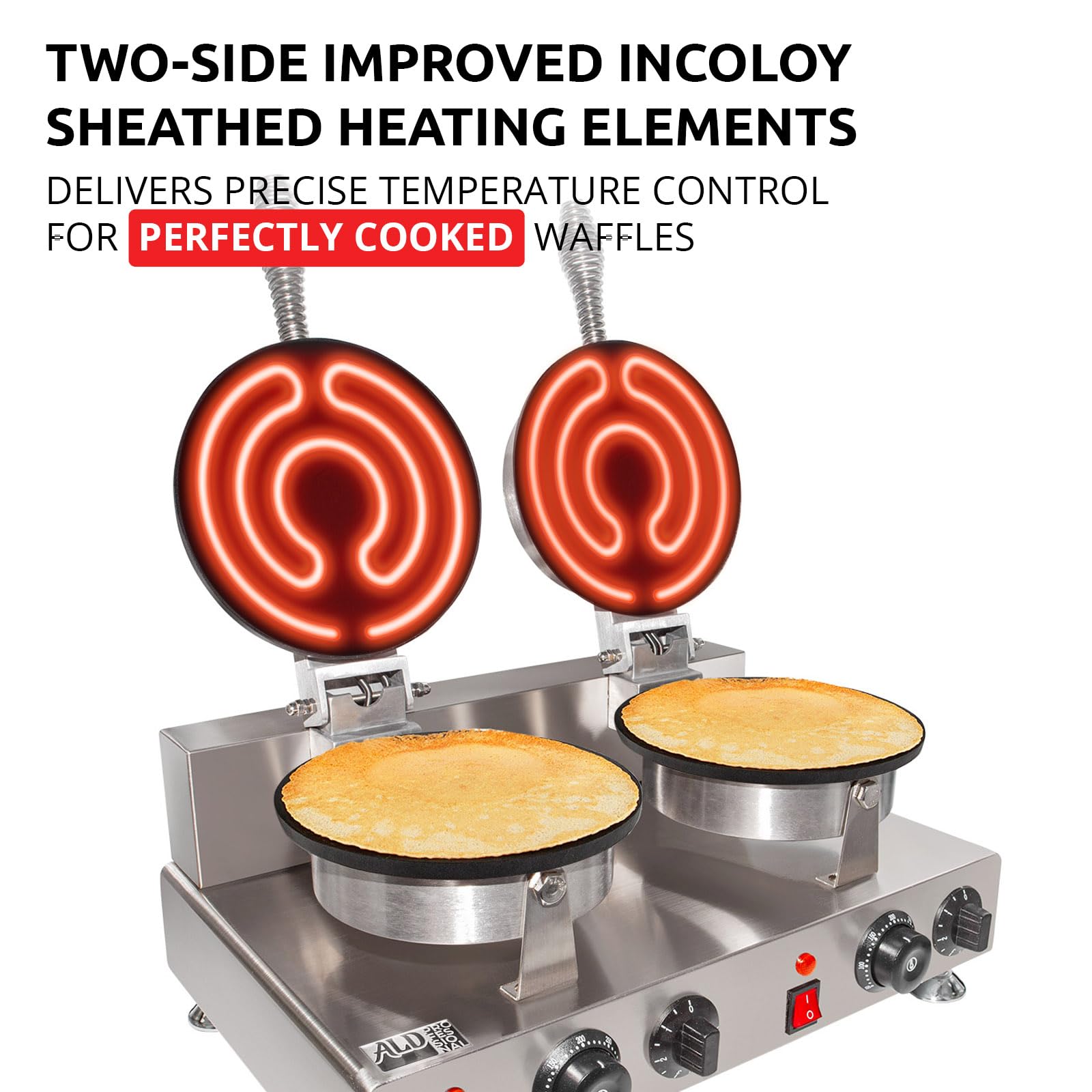 ALDKitchen Waffle Cone Maker - 2 Head Nonstick Electric Ice Cream Cone Maker Machine for Homemade Desserts | Perfect for Parties, Ice Cream Shops & Home Baking