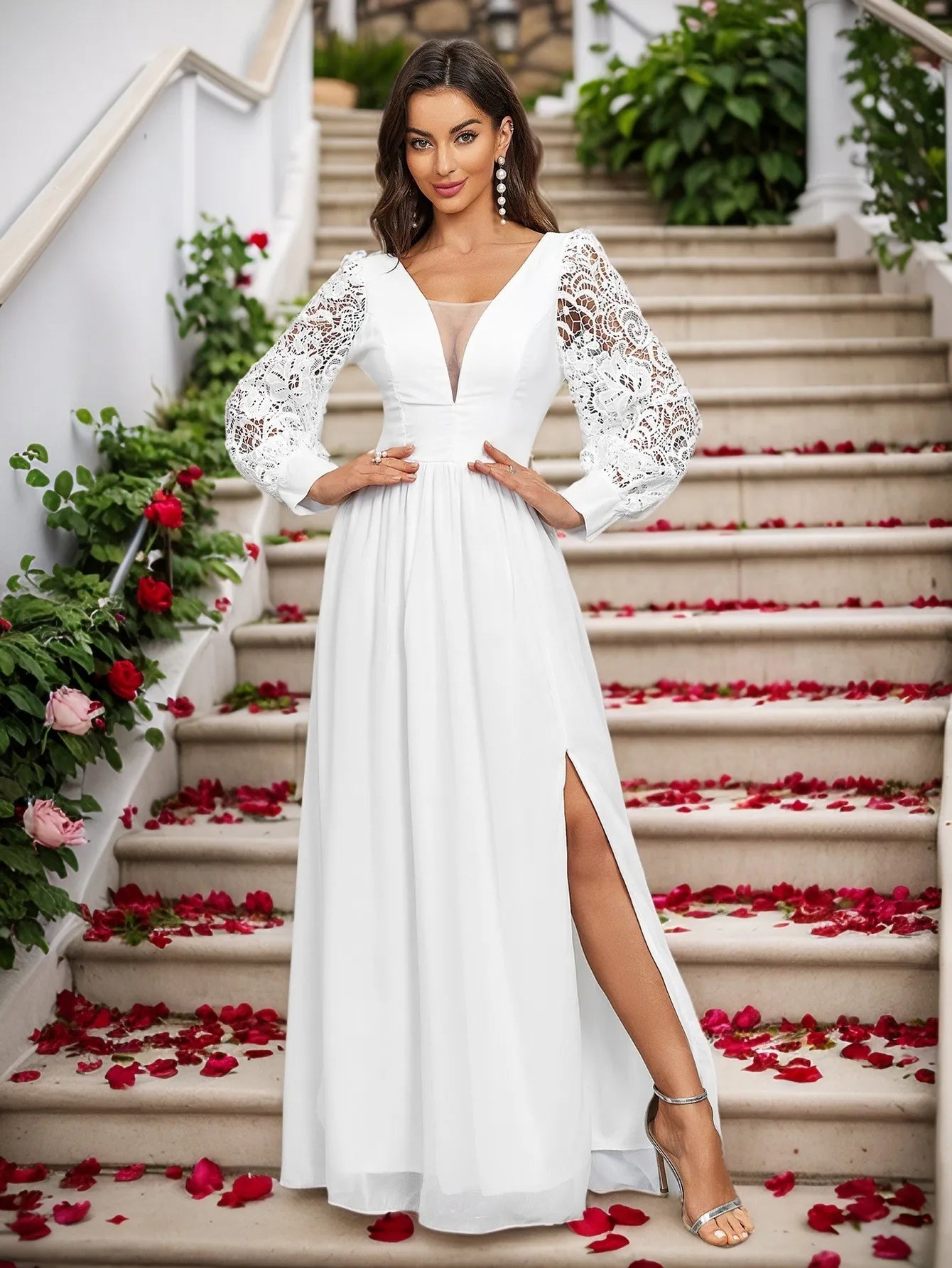 Elegant White Chiffon Long Sleeve Backless Evening Dress for Wedding Guest - Perfect for Formal Events, Parties & Special Occasions