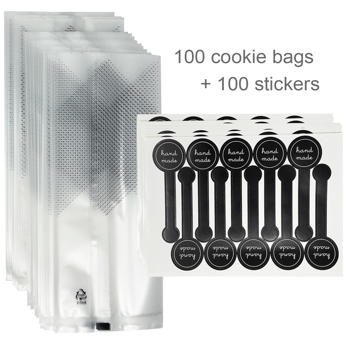 Allydrew 100pcs Translucent Candy Bags & Cookie Favor Bags with Labels - Perfect for Birthday Parties, Baby Showers, Weddings & Thank You Gifts - Treat Bags for Candy, Cookies, Snacks & Party Favors