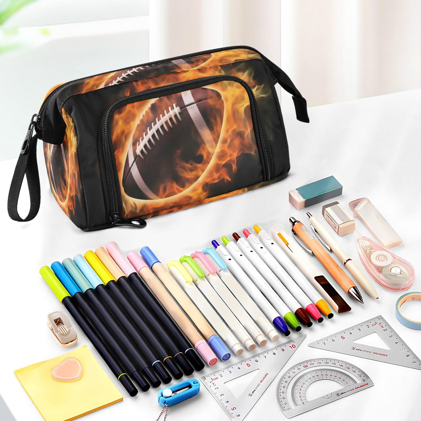 Sports Football Pencil Case - Large Capacity School & Office Organizer for Pens, Pencils & Stationery - Perfect for Students, Boys, Girls & Professionals (College, Work, Travel)