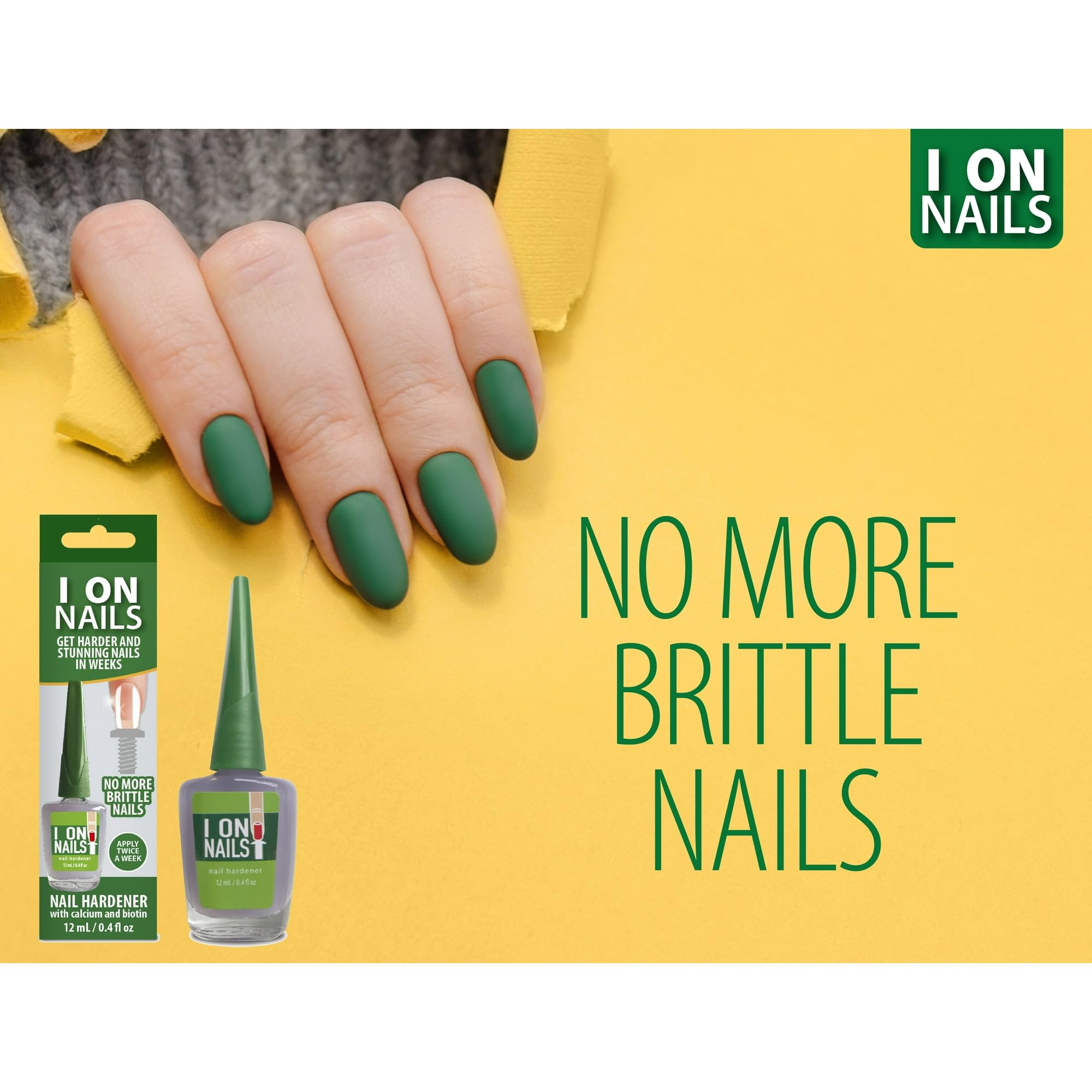 ION Nails Hardener with Calcium & Biotin - Strengthens & Lengthens Nails, Prevents Brittleness - Clear Base Coat for Healthy Nail Care - Perfect for Manicures, Nail Salons & At-Home Nail Treatments