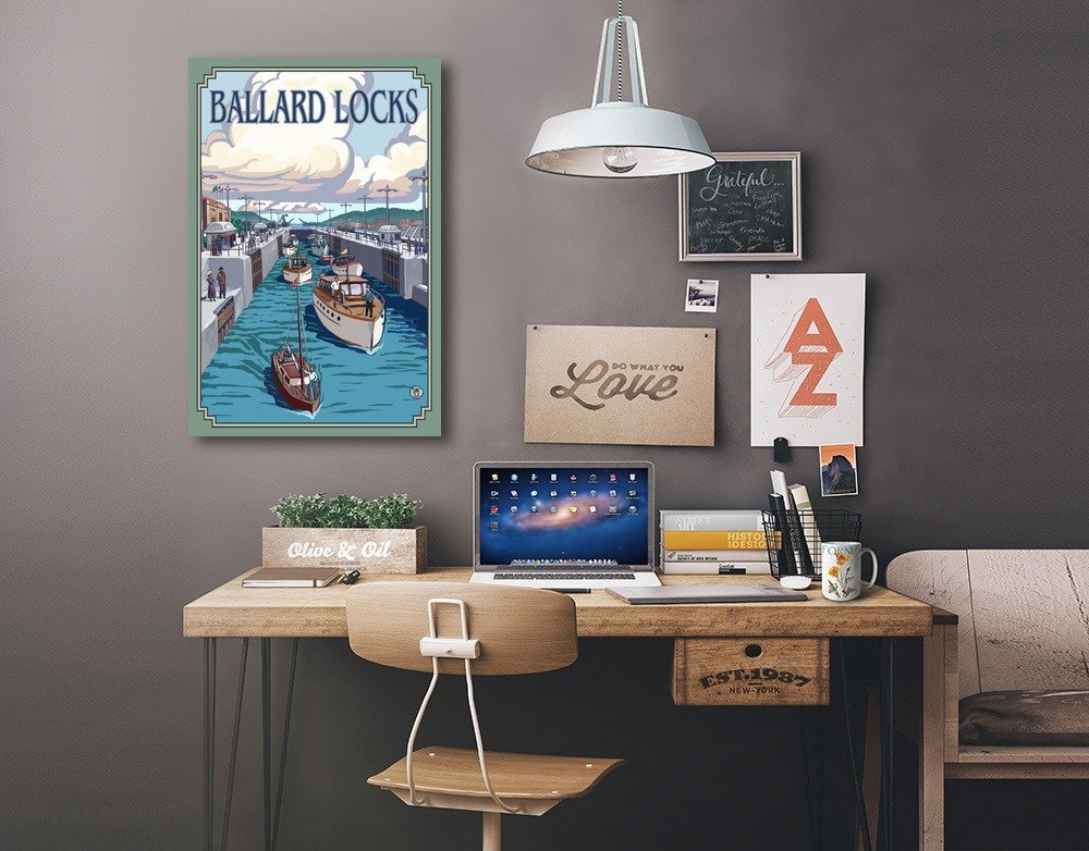 Lantern Press Seattle Washington Ballard Locks Wall Art - 16x24 Wrapped Canvas Print for Home & Office Decor - Perfect for Living Room, Bedroom or Gift
