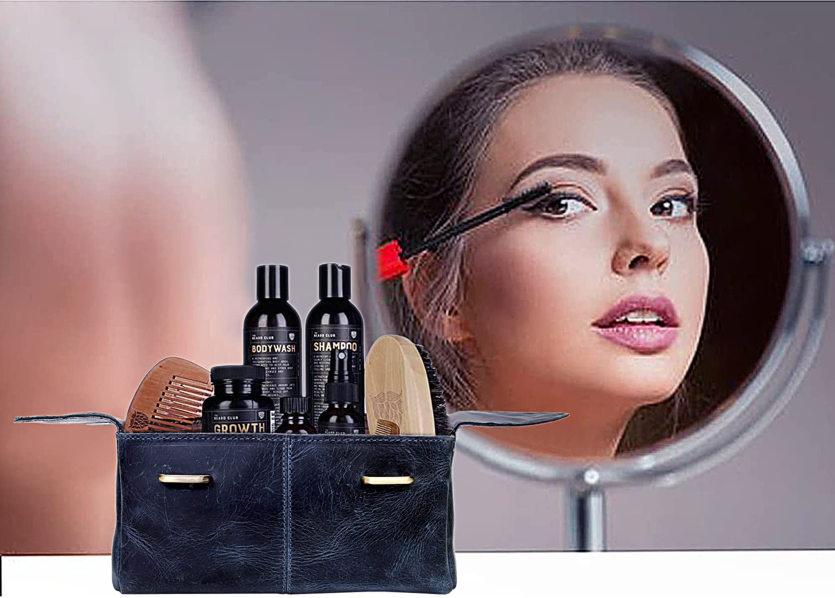 Premium Travel Toiletry Bag for Women - Leakproof Cosmetic Organizer with Hanging Hook, Dark Blue - Perfect for Airplane Carry-On, Gym, Business Trips & Vacation Essentials