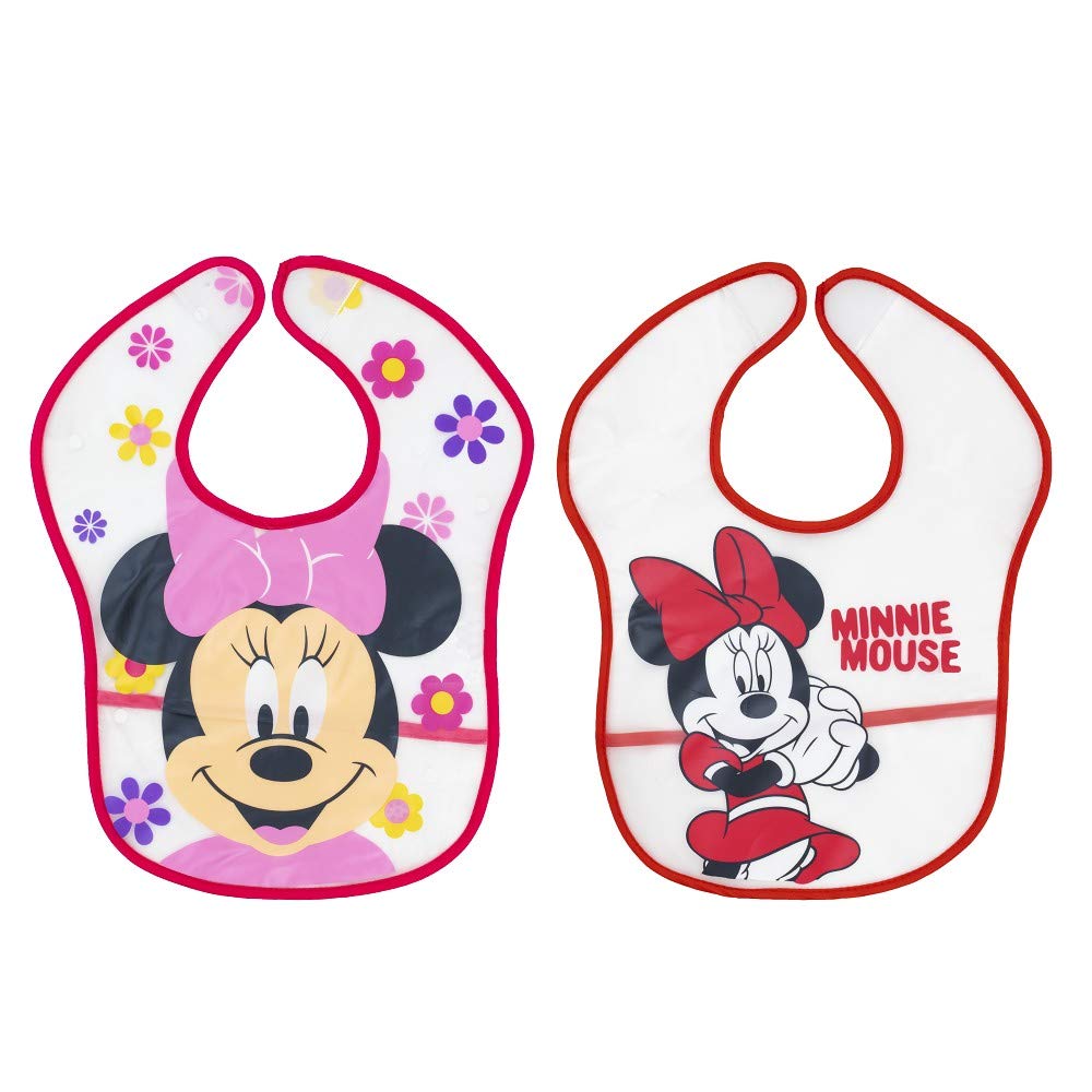 Interbaby Disney Minnie Mouse Plastic Bib - Waterproof & Easy Clean for Babies & Toddlers - Perfect for Mealtime, Travel & Daycare