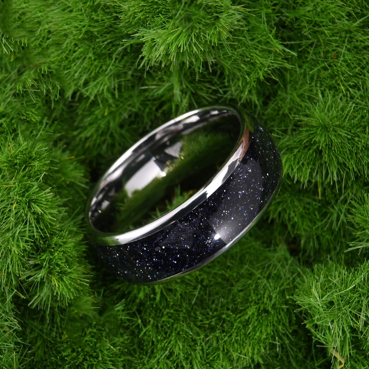 8mm Blue Sandstone Star Tungsten Wedding Band for Men - Durable & Hypoallergenic Ring for Grooms, Anniversaries, and Special Occasions