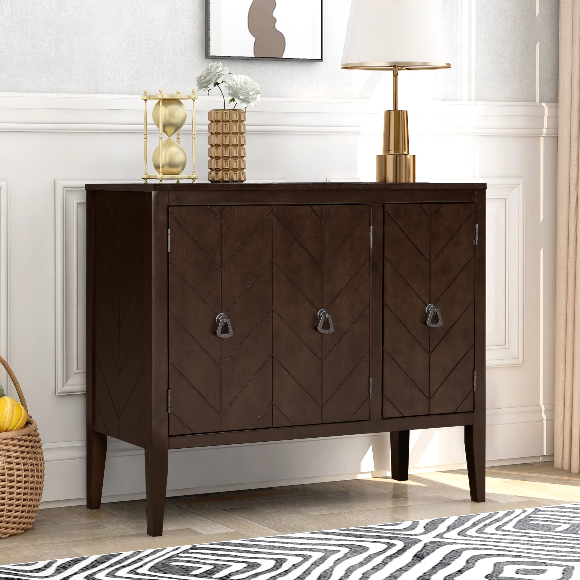32 Inch Antique Modern Wooden Accent Cabinet with Doors - Entryway Table, Bedside Storage, Buffet Sideboard for Kitchen & Farmhouse Decor (Brown) - Perfect for Hallway Organization & Rustic Home Styling