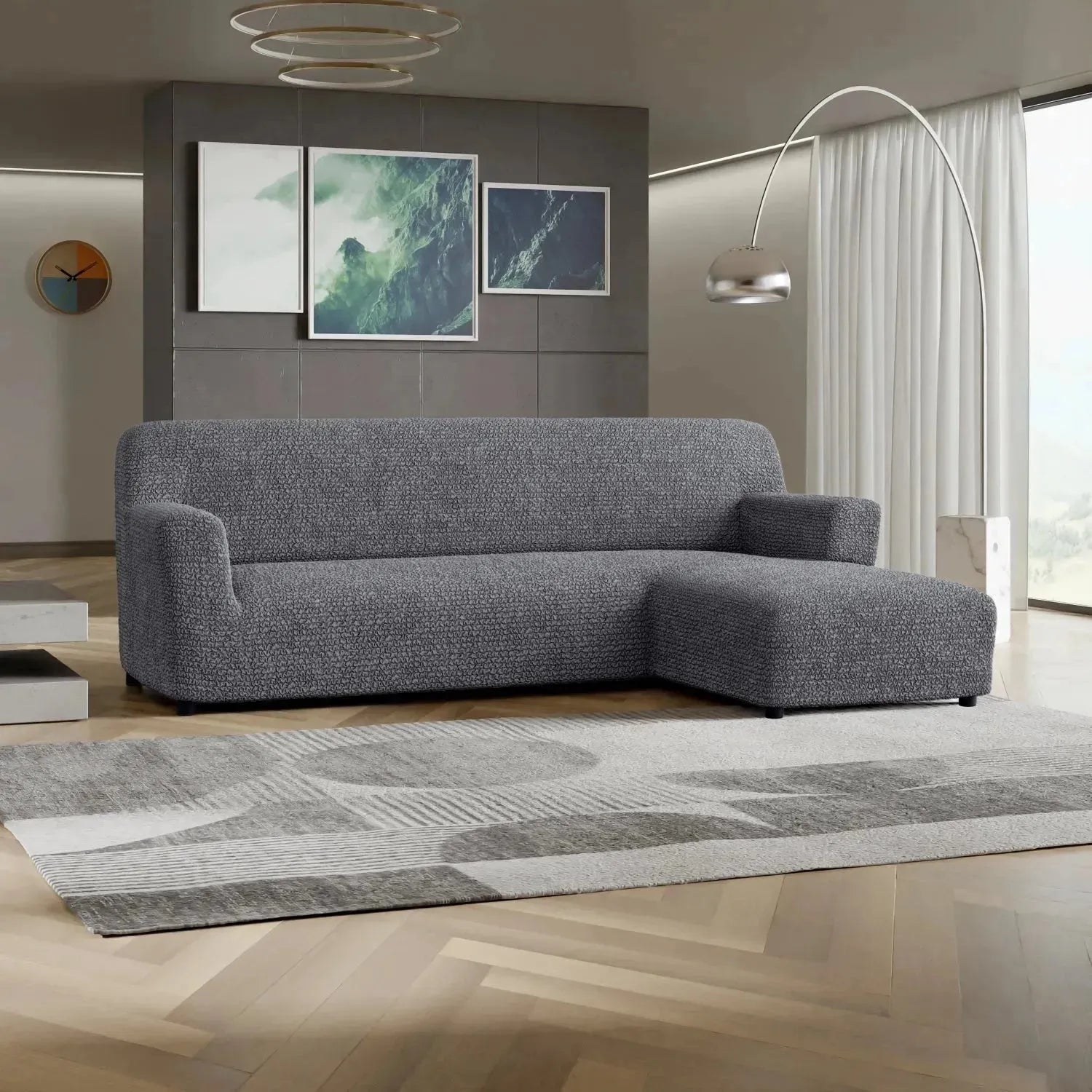 L Shaped Sofa Slipcover with Right Chaise - Premium Microfiber Stretchable Furniture Protector for Living Room, Sectional Couch Cover - Easy Wash & Anti-Slip Design for Home Decor