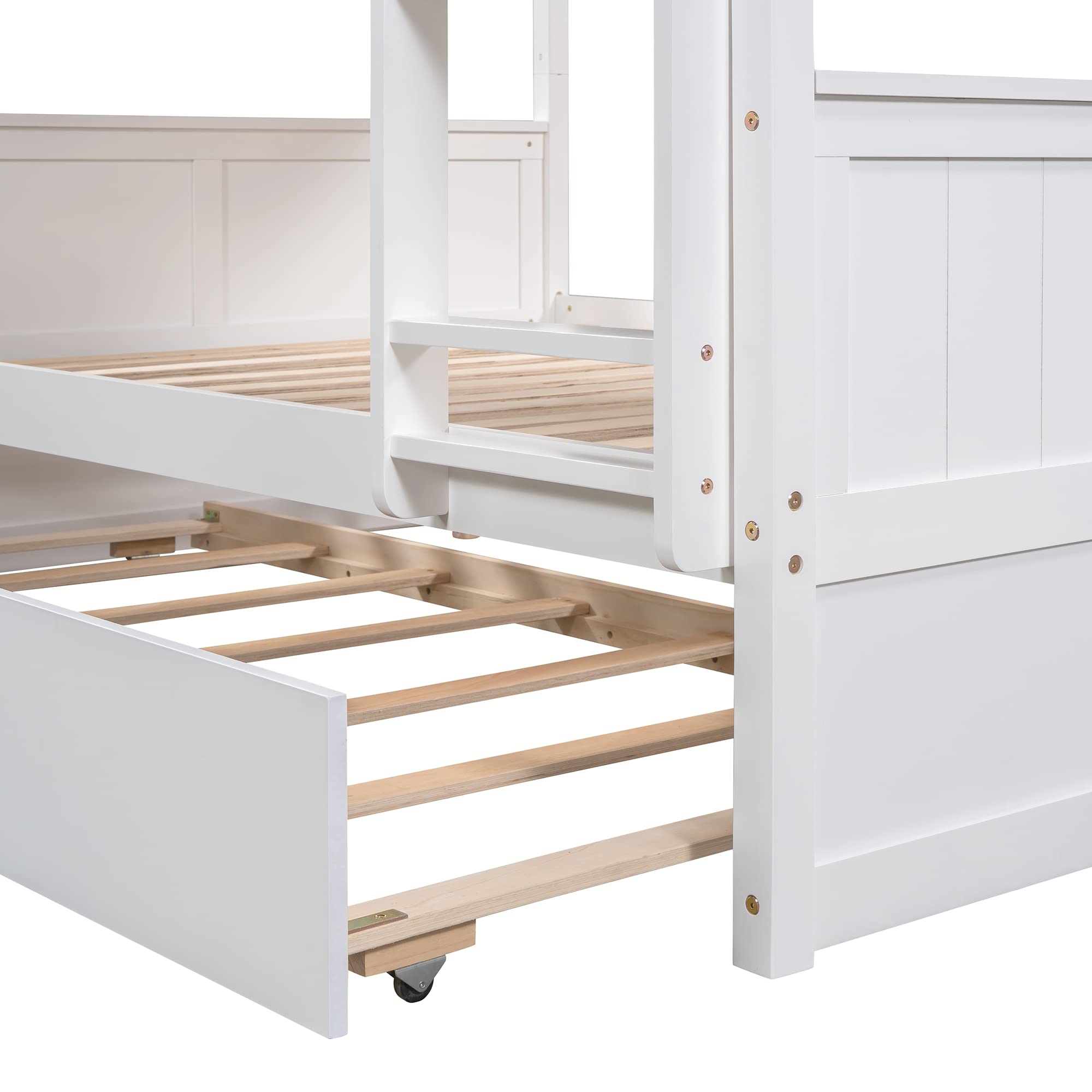 Harper & Bright Designs Full Over Full Bunk Bed for Kids & Teens - Solid Wood Detachable Bunk Bed Frame with Twin Trundle - Perfect for Small Bedrooms, Guest Rooms & Kids' Shared Spaces
