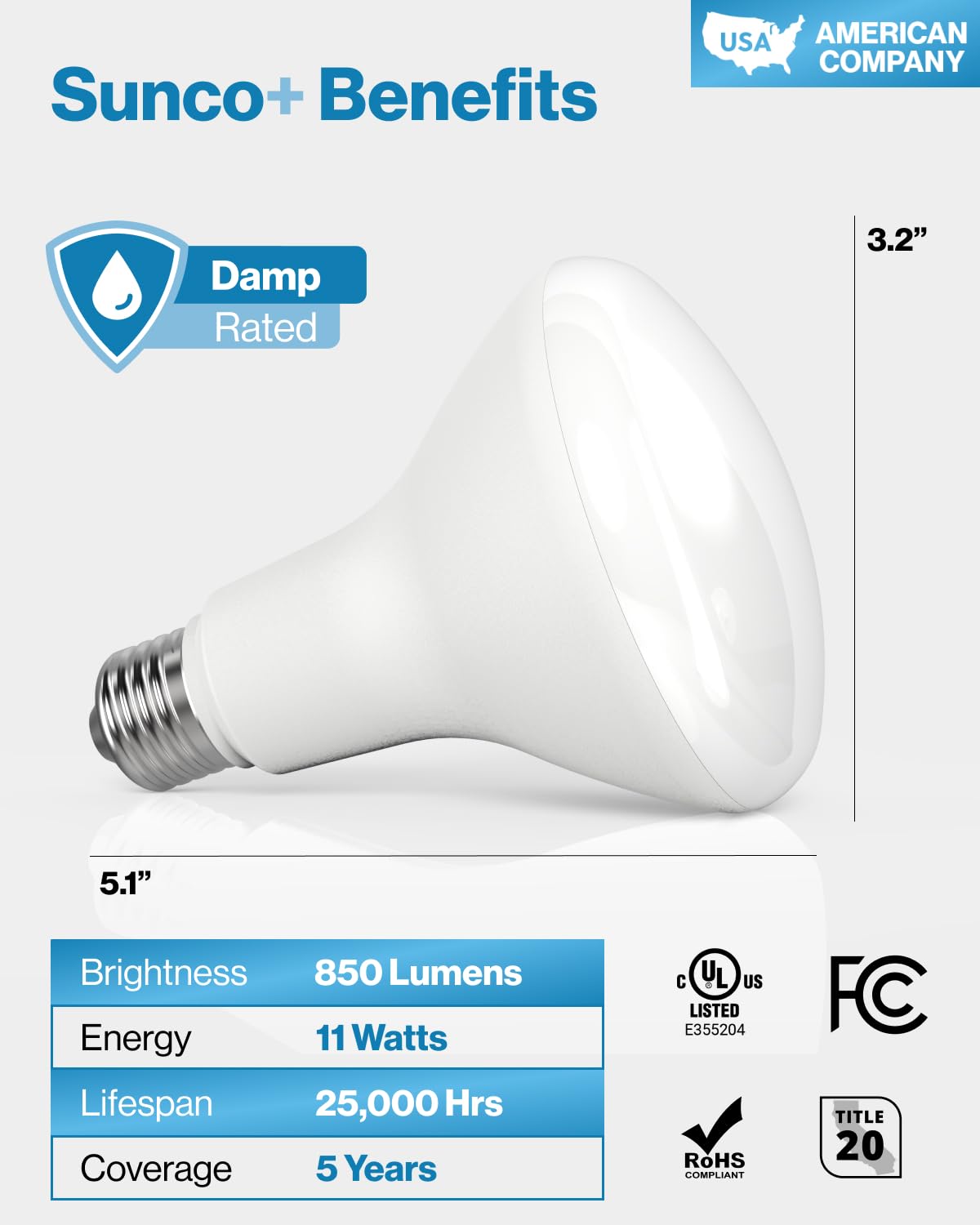 Sunco 12 Pack BR30 LED Light Bulbs - 11W (65W Equivalent) 850LM 5000K Daylight Dimmable E26 Base - Recessed Can Lights for Home, Kitchen, Bedroom, Office - Energy Saving Indoor Flood Bulbs UL Listed