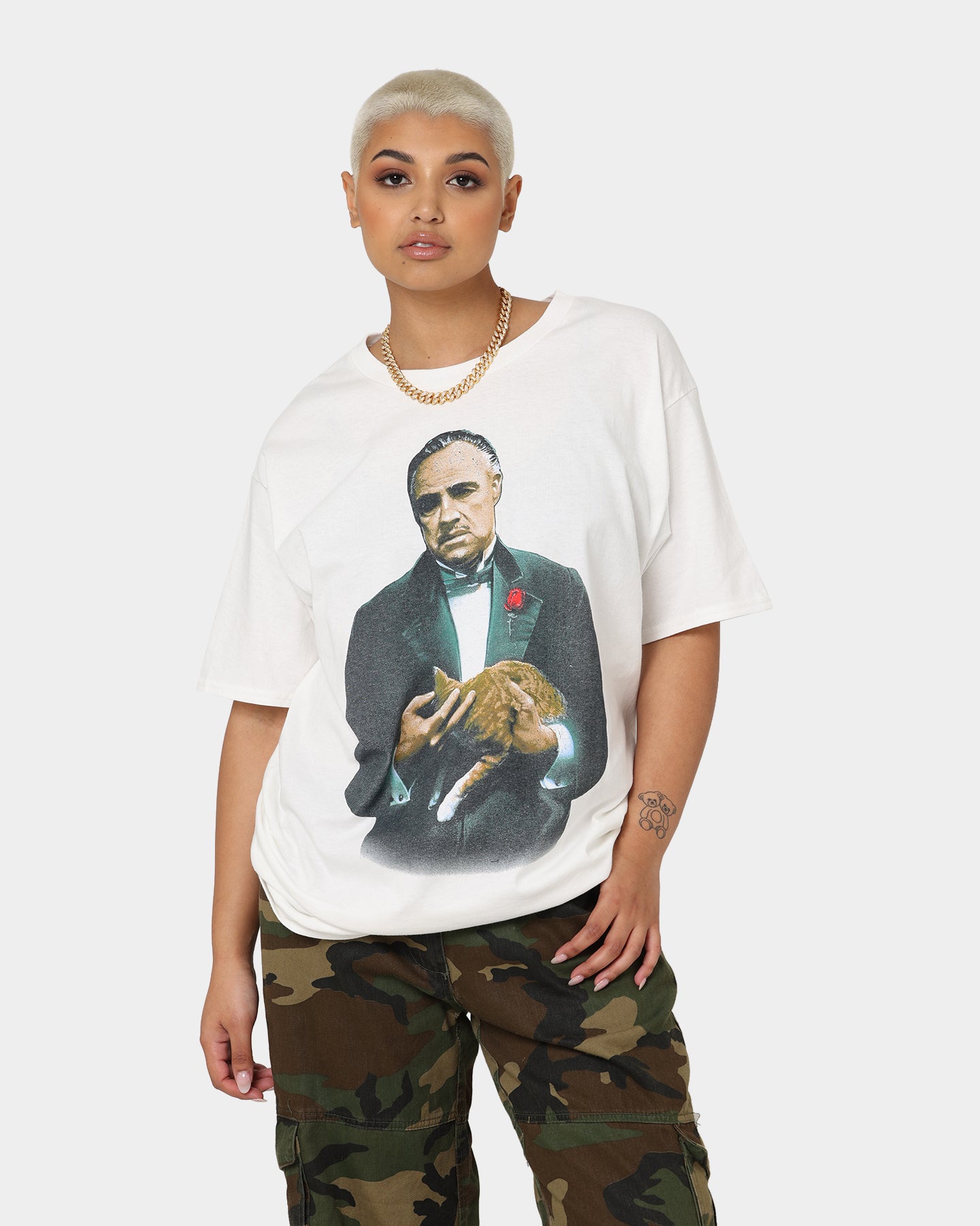The Godfather Cat T-Shirt - White Cotton Vintage Tee for Men & Women | Movie Fan Gift, Casual Wear, Cosplay Costume