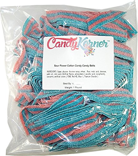 Sour Power Cotton Candy Belts - 1 Pound (16 Oz) Bulk Sour Candy for Parties, Movie Nights & Sweet Treats