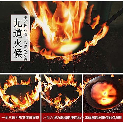 100% Hand Hammered Iron Wok Pan - 34CM Non-Stick Stir Fry Pan with Black Seasoned Wooden Handle - No Coating, Less Oil Cooking - Perfect for MasterChef & Home Chefs - Ideal for Stir-Frying, Sautéing & Asian Cuisine