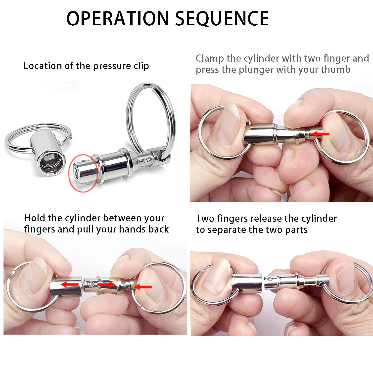 Tenalleys 4 Pack Quick Release Detachable Keychain - Silver Dual Pull Apart Key Rings for Home, Office & Car Keys | Easy Key Organization & Security