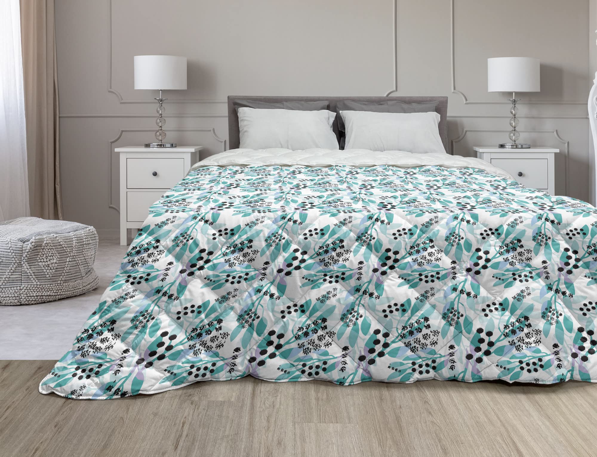 Ambesonne Modern Down Alternative Comforter - TwinXL Size, All-Season Microfiber Quilt with Contemporary Surreal Nature Leaf Pattern in Seafoam & Charcoal Grey - Perfect for Bedroom, Guest Room & Dorm Decor