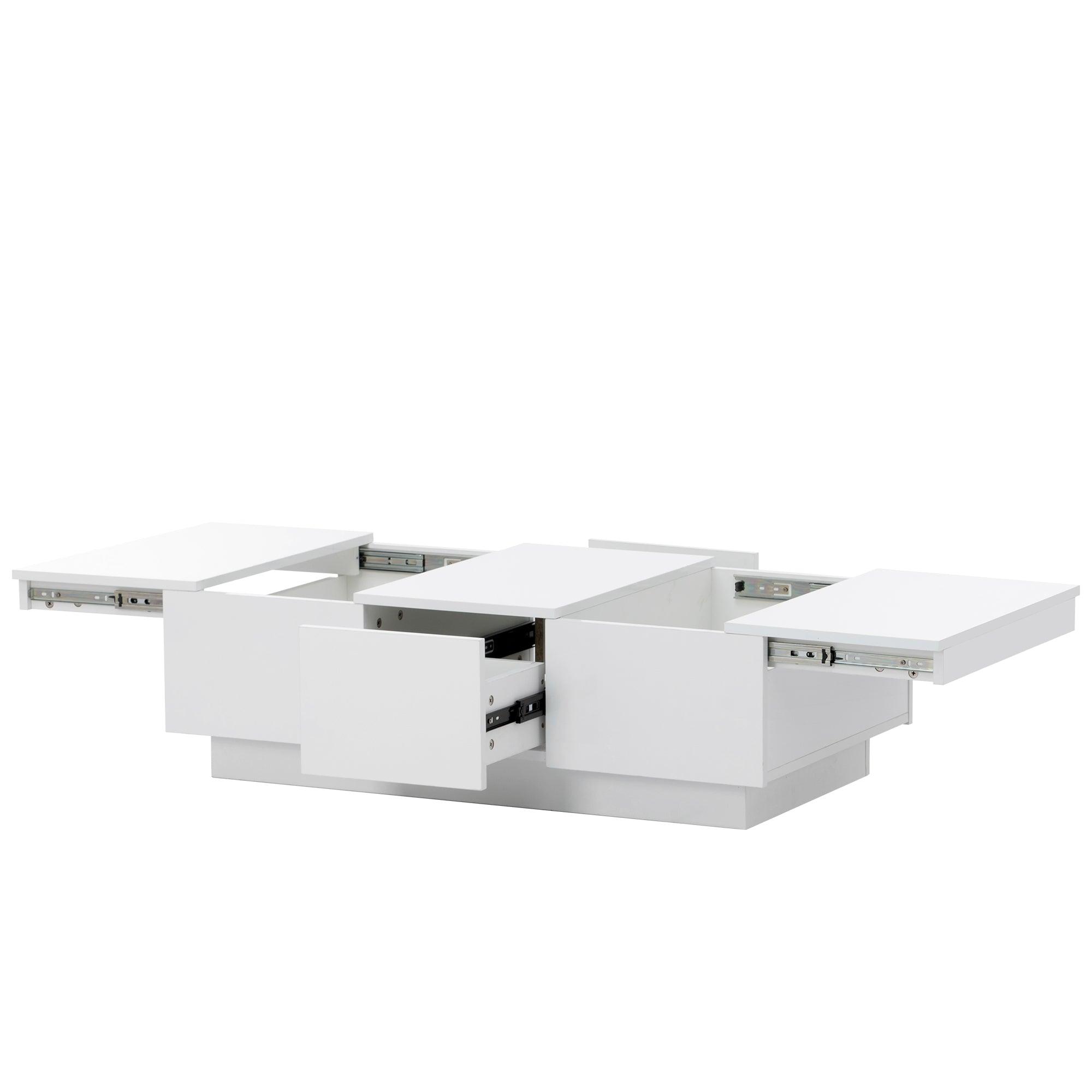 White Extendable Coffee Table with 2 Large Hidden Storage Compartments & 2 Drawers - High Gloss Center Table with Sliding Top for Living Room (39.3