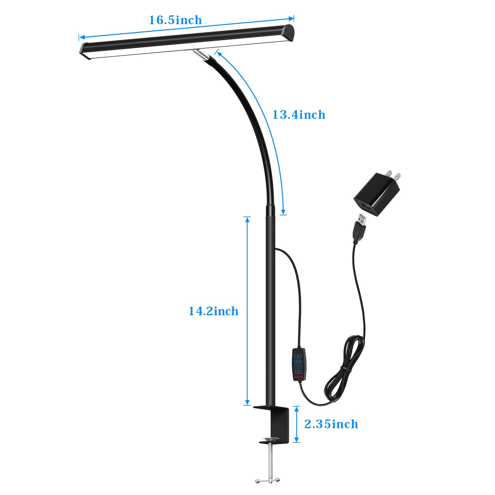 LED Desk Lamp with Clamp - Adjustable Gooseneck Eye-Caring Light for Home Office, 3 Modes & 10 Brightness Levels - Perfect for Studying, Reading, and Working