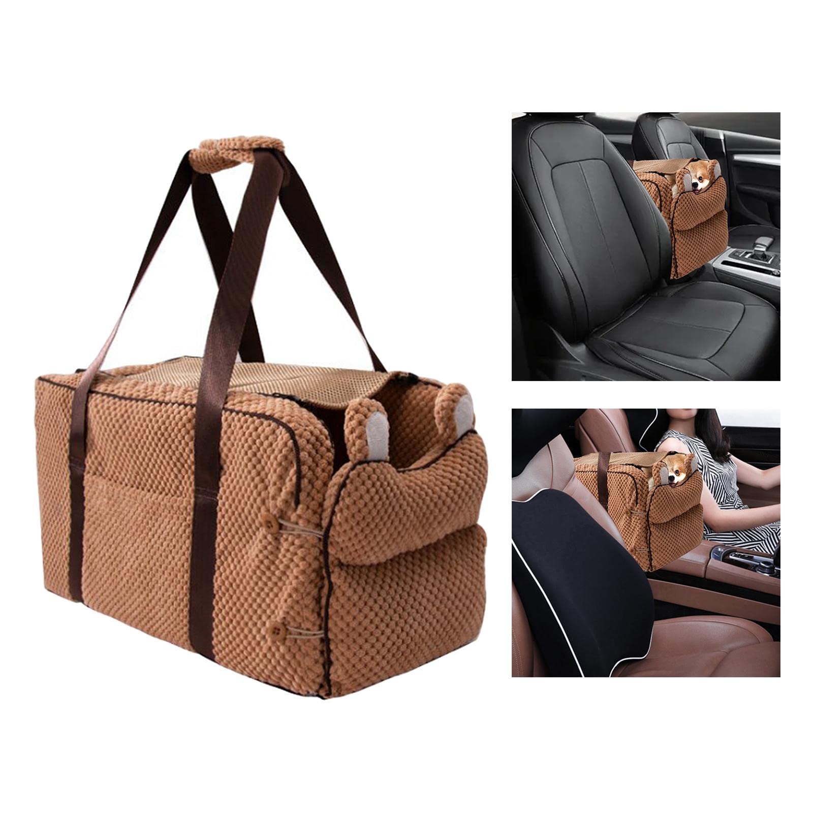 CALANDIS Soft-Sided Dog Car Carrier - Non-Slip Pet Booster Seat & Travel Crate for Small to Medium Dogs | Car, SUV & Home Use | Brown