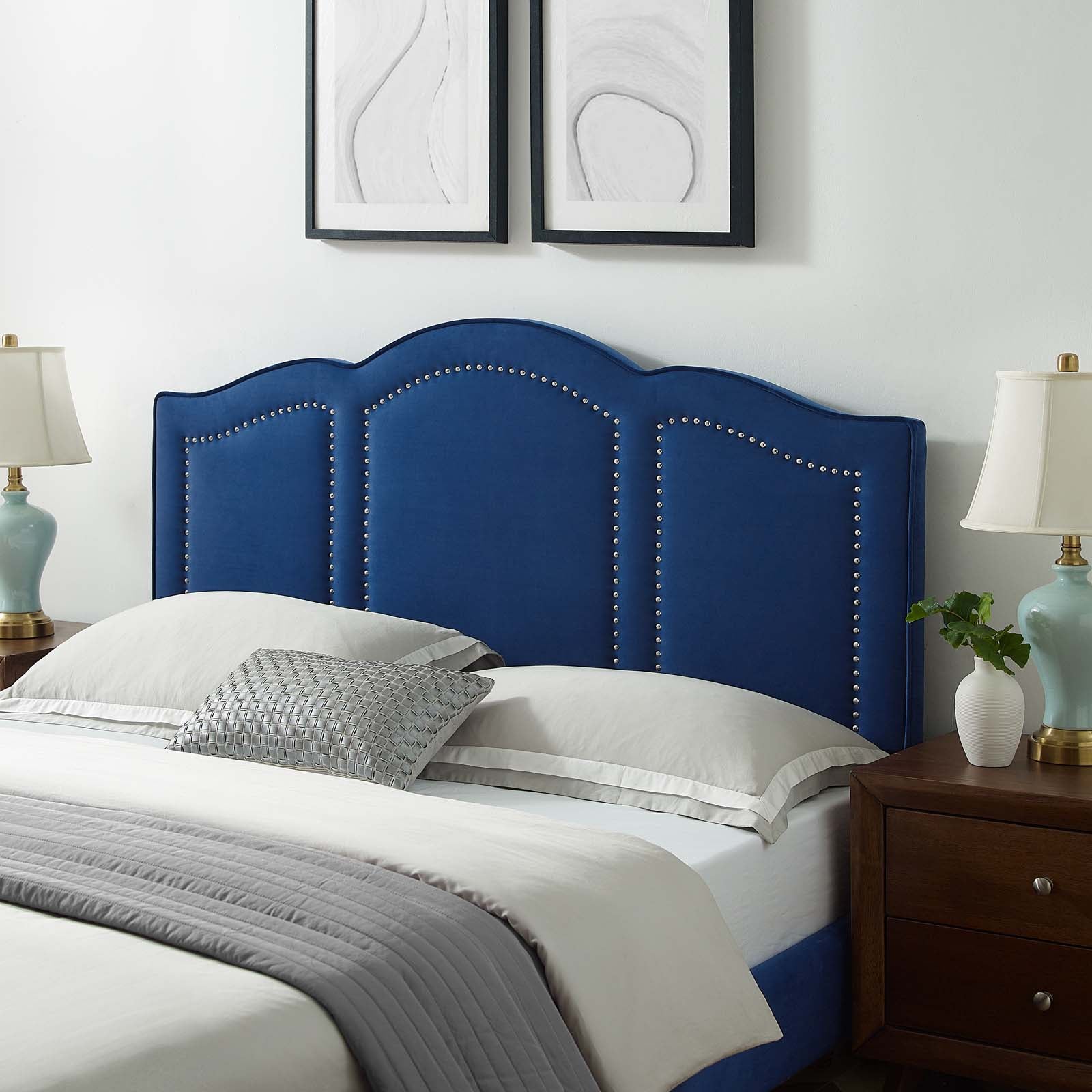Luxury Cecilia Performance Velvet Headboard - Queen Size Upholstered Bed Frame for Master Bedroom, Soft and Durable Fabric, Easy to Clean - Perfect for Modern, Cozy, and Elegant Bedroom Decor