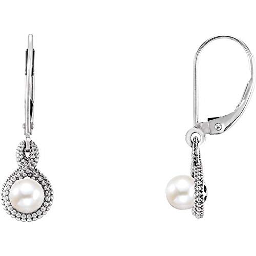 14k White Gold Freshwater Pearl Earrings for Women - Elegant Cultured Pearl Beaded Jewelry - Perfect Gift for Her - Birthday, Anniversary & Special Occasions