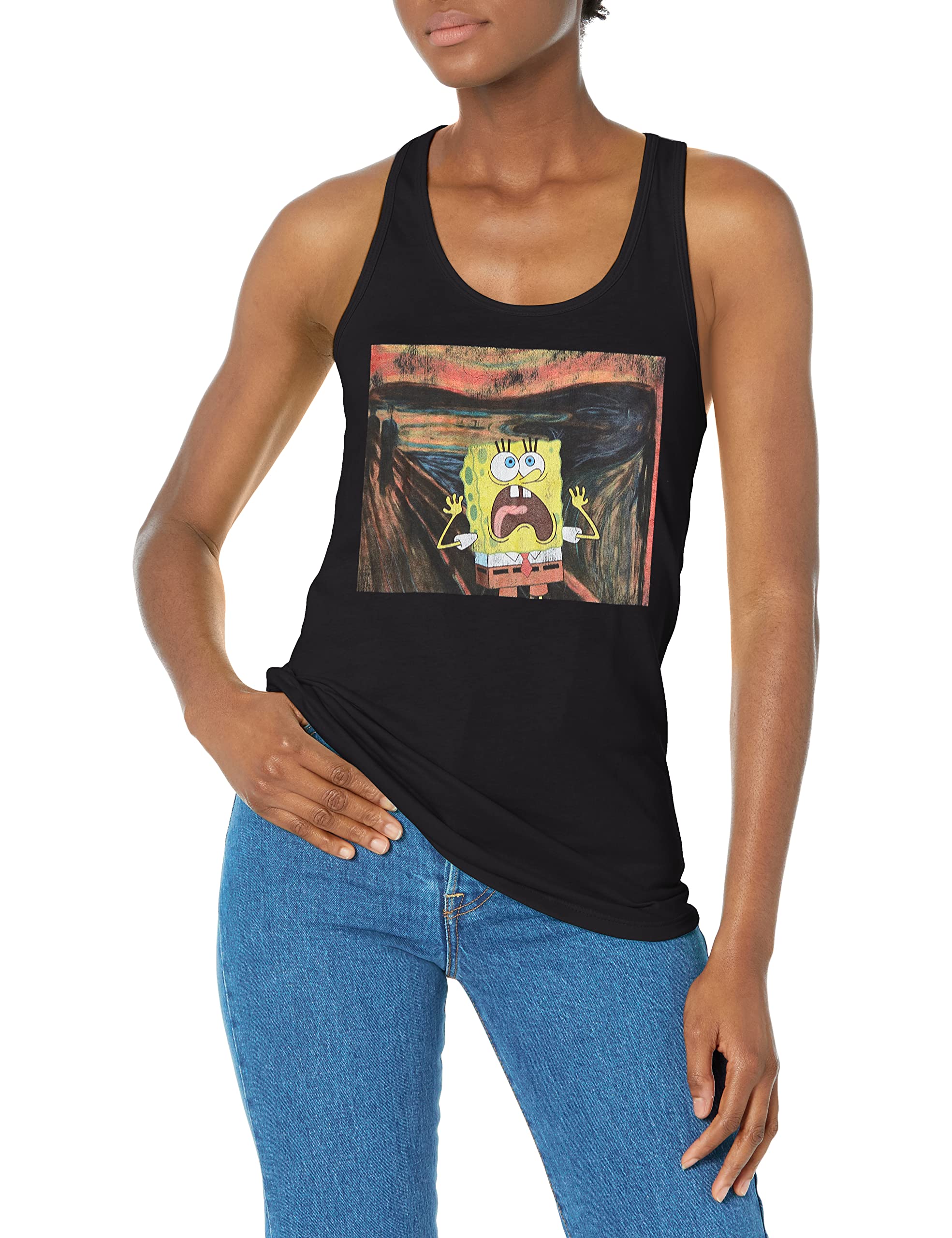 Nickelodeon Women's SpongeBob SquarePants Sponge Scream Racerback Tank Top - Soft & Comfortable Junior's Graphic Tee for Casual Wear, Beach Outfits & Cartoon Lovers