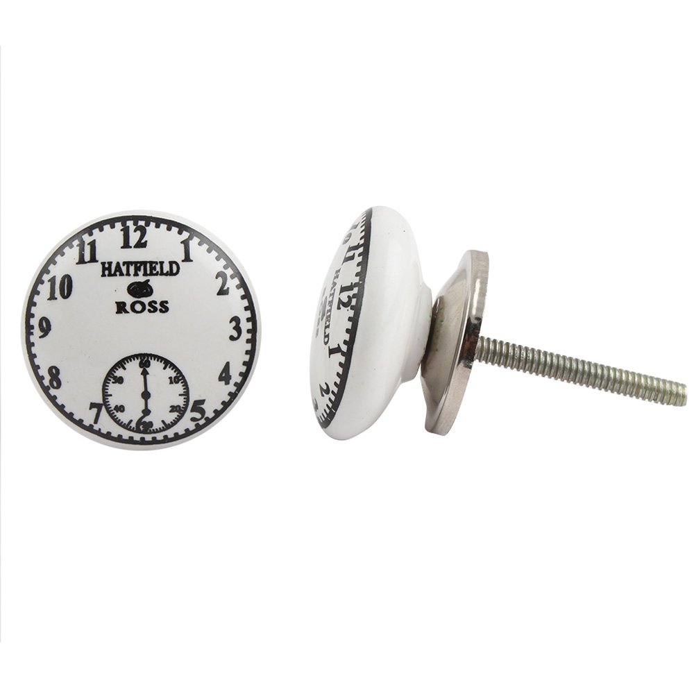 12-Piece Ceramic Hatfield Ross Clock Flat White Drawer Knobs - Premium Kitchen Cabinet Hardware & Door Pulls for Dressers, Cabinets & Furniture - Elegant Home Decor Upgrade