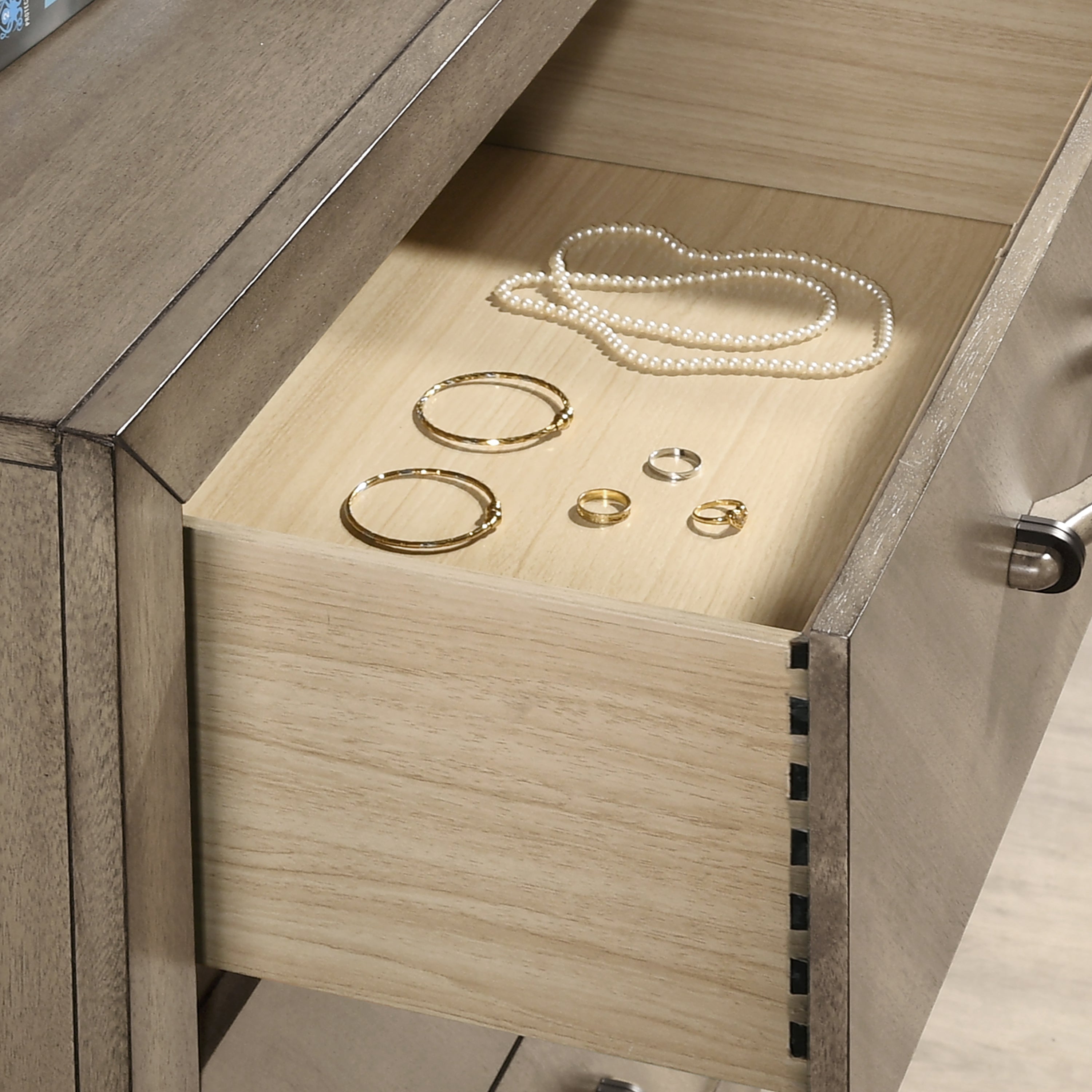 Roundhill Furniture Arena Contemporary 2-Drawer Nightstand in Antique Gray - Modern Bedside Table for Bedroom, Guest Room & Nursery Storage