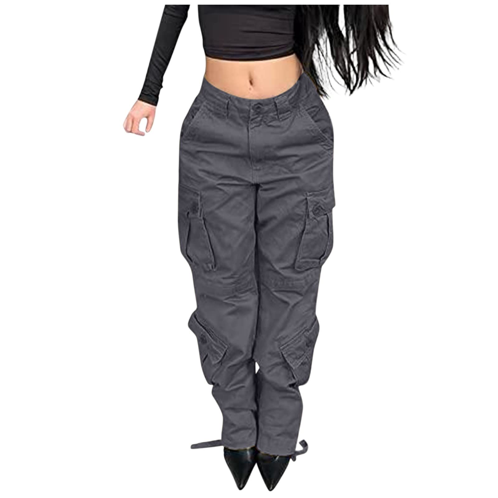 Women's Low Waist Wide Leg Cargo Pants - Vintage Y2K Harajuku Style Casual Work & Lounge Pants - Perfect for Streetwear, Jogging, and Relaxed Everyday Wear