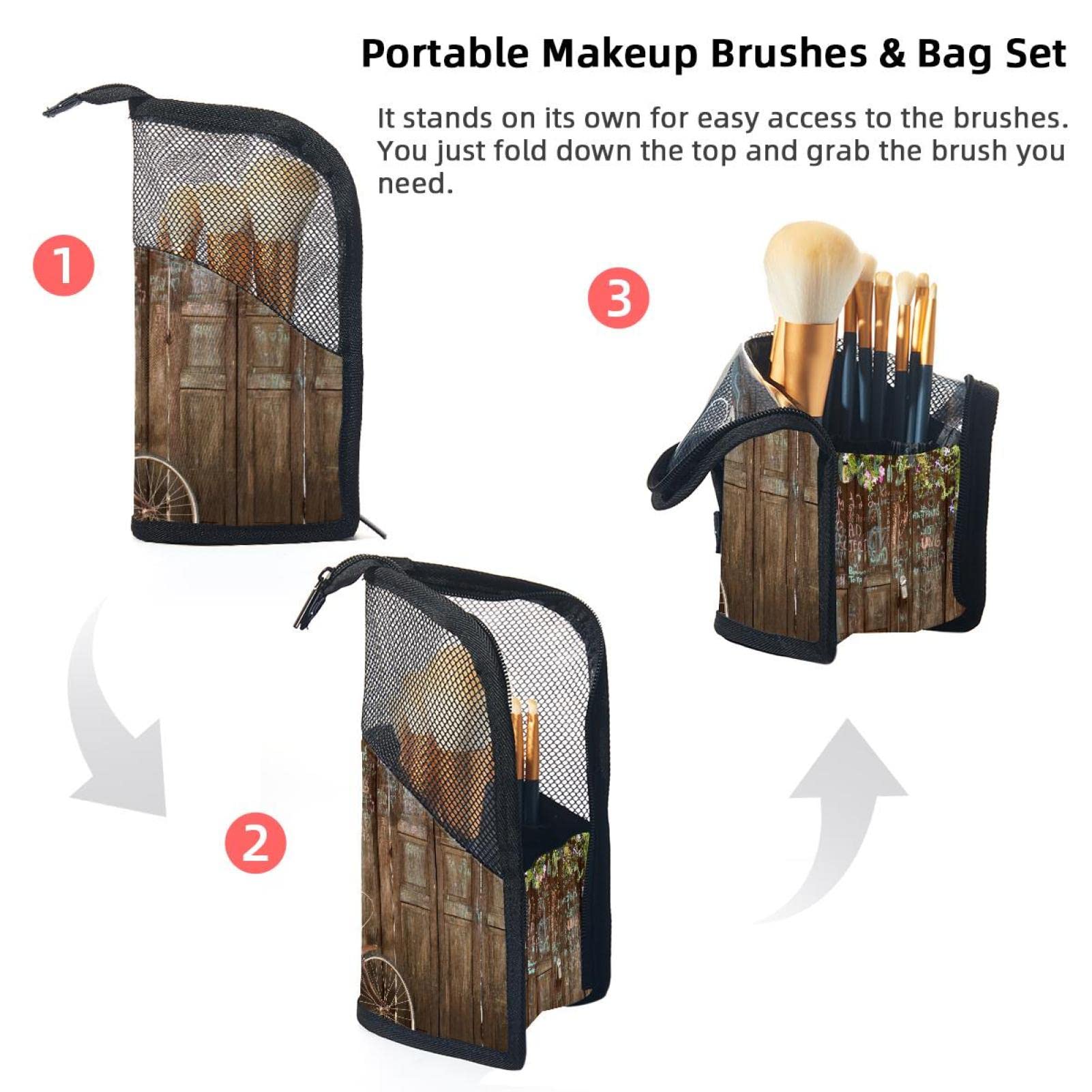 12-Piece Makeup Brush Organizer Bag with Flower & Leaf Design - Portable Cosmetic Brush Holder Case for Travel, Home & Professional Use