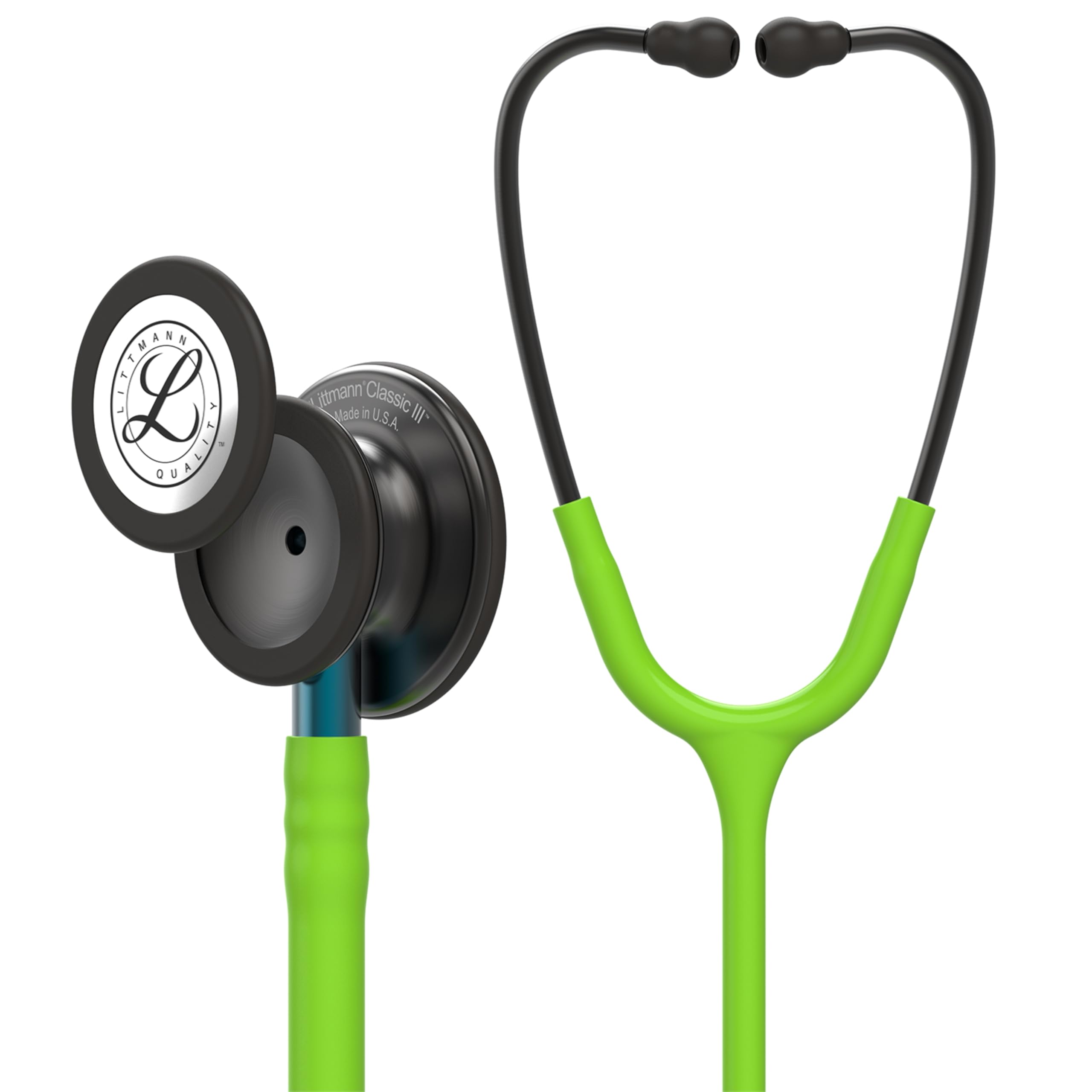 3M Littmann Classic III Monitoring Stethoscope - Smoke Chestpiece, Lime Green Tube, Blue Stem & Smoke Headset (27 Inch, Model 5875) | Ideal for Nurses, Doctors & Medical Professionals for Accurate Patient Diagnosis & Heart/Lung Sound Monitoring