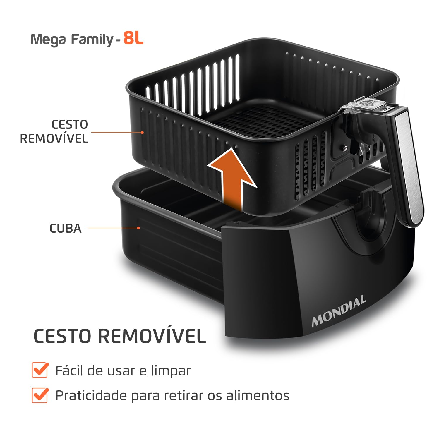 8L Air Fryer No Oil 1900W 220V by Mondial - Black AFN-80-FB - Perfect for Healthy Cooking, Crispy Snacks & Family Meals