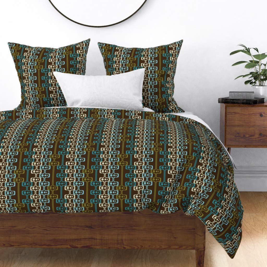 Premium Cotton Sateen Duvet Cover King/California King Size - Teal Retro Vintage Mid-Century Modern 1950s Hipster Abstract Print Bedding Set | Soft Luxury Bed Sheets for Master Bedroom, Guest Room & Bohemian Home Decor