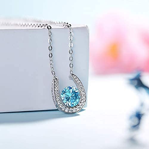 925 Sterling Silver Horseshoe Necklace with Custom Birthstone - Personalized Good Luck Pendant for Women, Dainty Everyday Jewelry Gift for Her, Birthday, Anniversary, Graduation - Perfect for Western Theme Parties, Equestrian Events & Everyday Wear