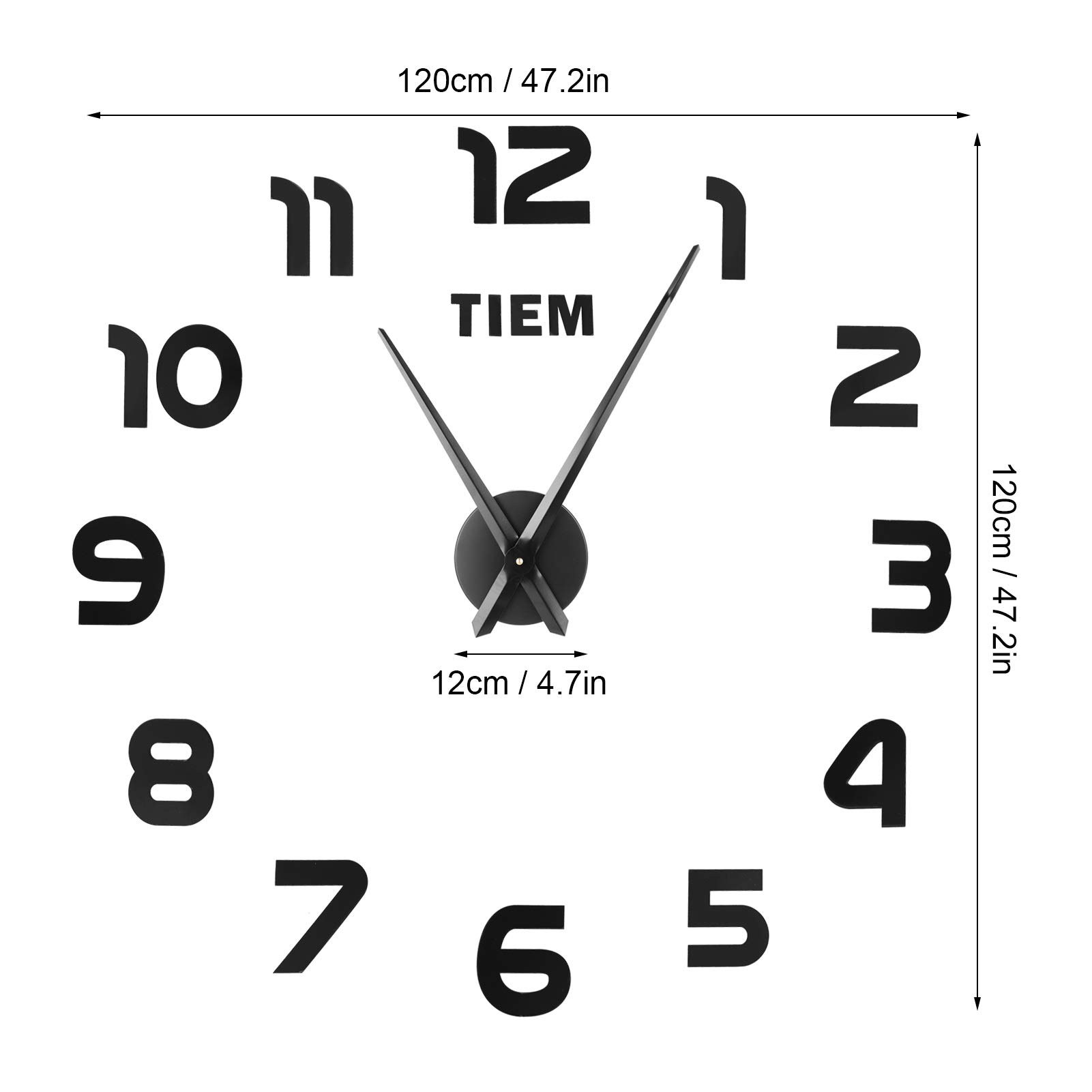 Modern Acrylic Mirror Wall Clock - Large Frameless DIY Decorative Sticker for Home & TV Wall Decor (Black) | Perfect for Living Room, Bedroom & Office Spaces