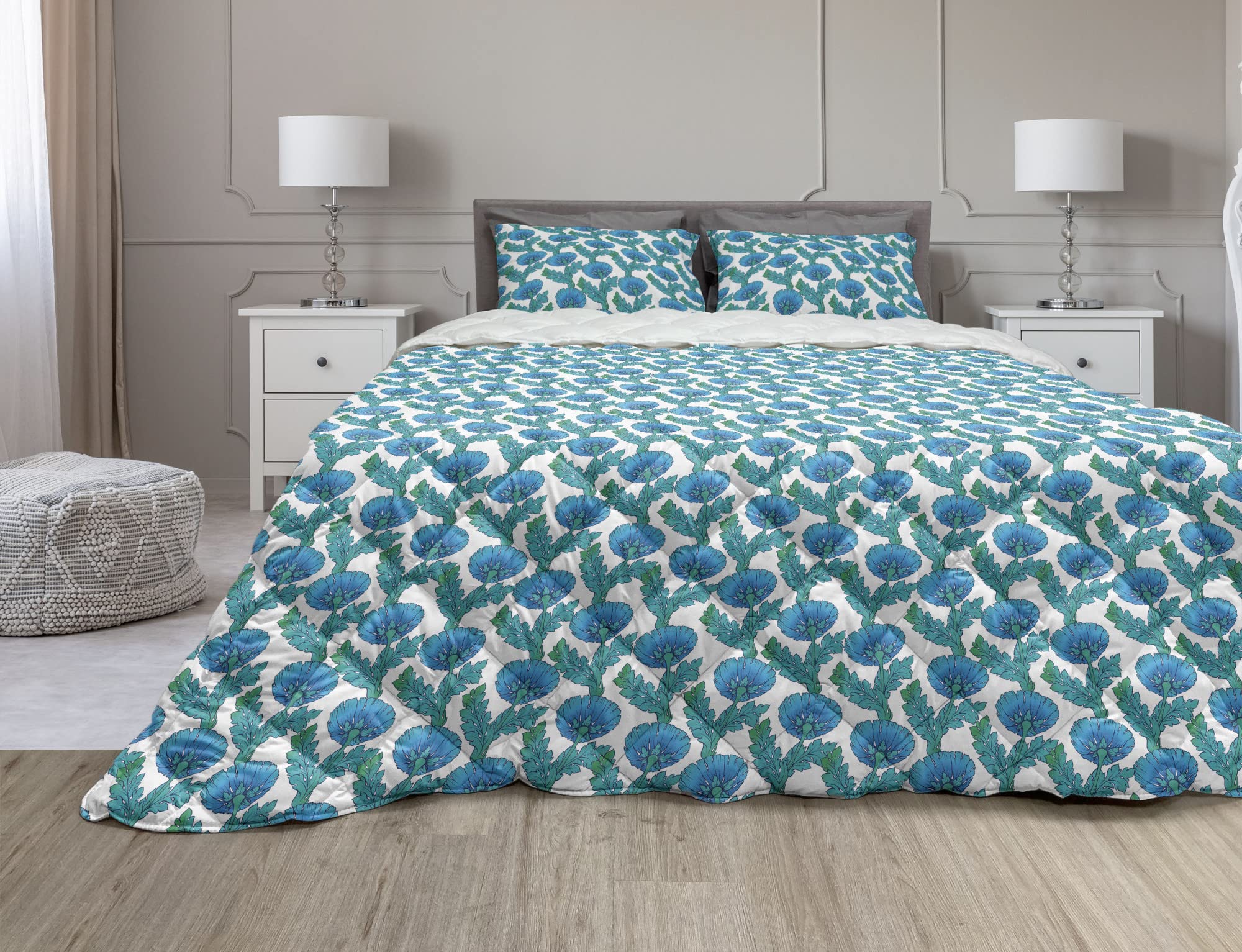 Ambesonne Floral Comforter Set 3-Piece Full Size - Garden Blossoms Botanical Duvet Cover with Sham, Microfiber Filling, Turquoise & Violet Blue - Perfect for Spring & Summer Bedroom Decor, Guest Room Makeover, or Bohemian Style Home