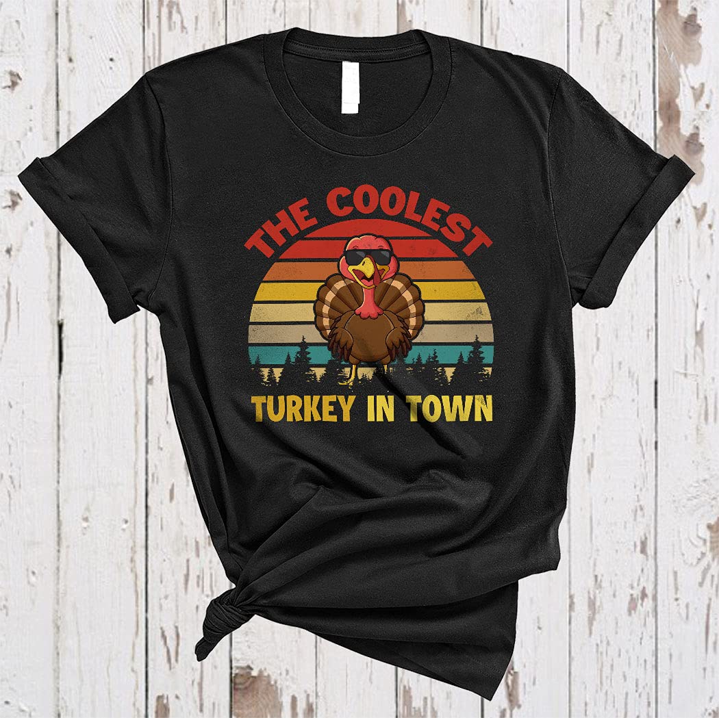 Funny Vintage Retro Turkey T-Shirt - Coolest Turkey in Town Thanksgiving Gift for Kids & Adults - Perfect for Thanksgiving Parties & Family Gatherings