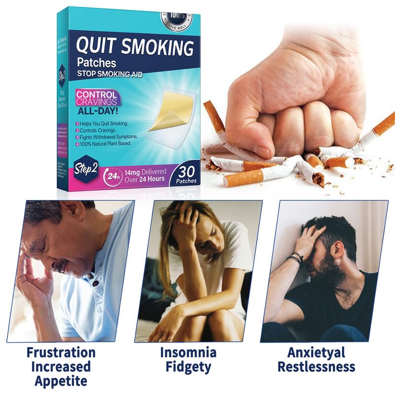 14mg Nicotine Patches for Quitting Smoking - 30 Step 2 Stop Aids Patches | Effective Smoking Cessation Treatment | Easy to Use | Perfect for Work, Travel & Daily Life