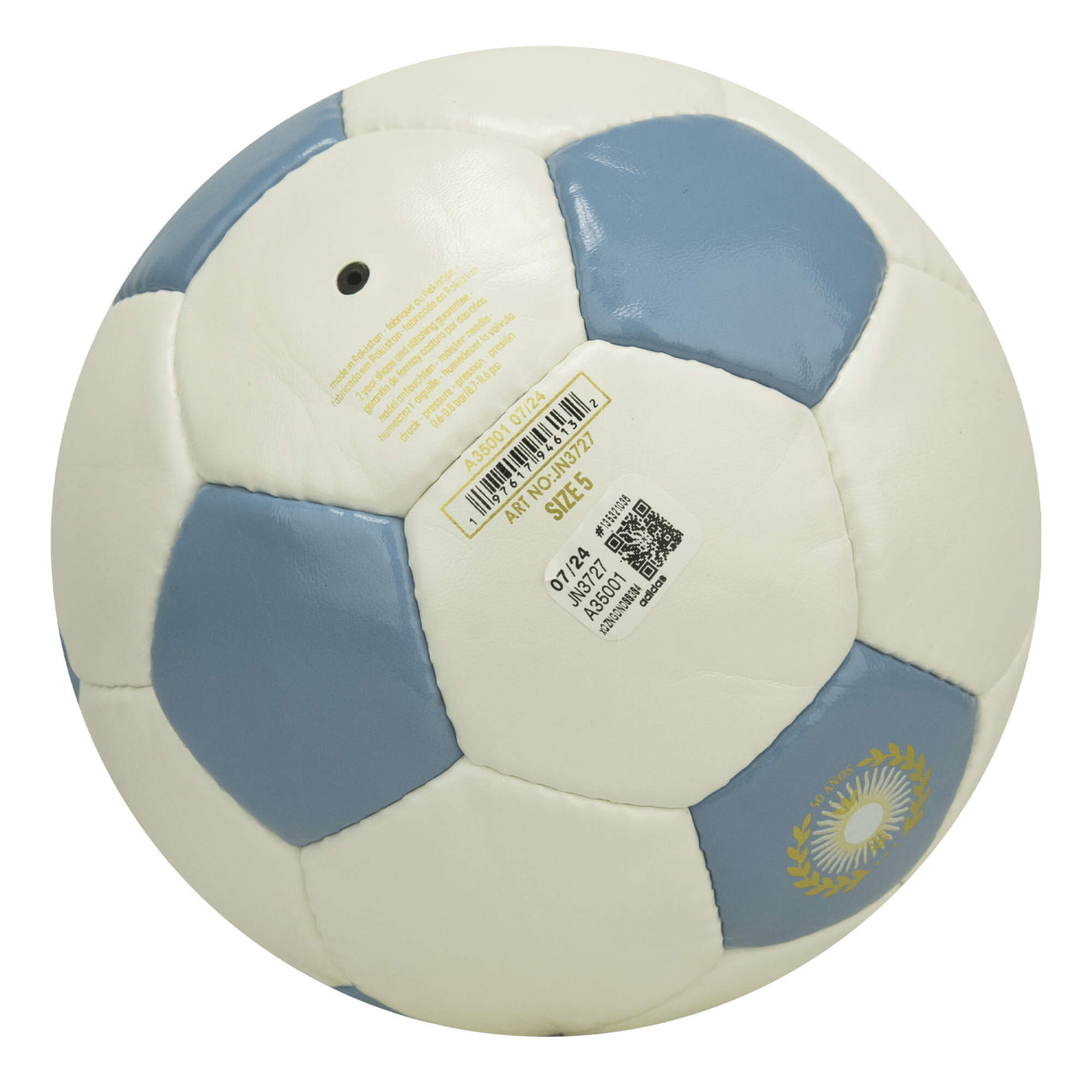 adidas Argentina Anniversary Soccer Ball - Official Size 5, White/Ambient Sky/Gold Metallic - Perfect for Training, Matches & Collectors