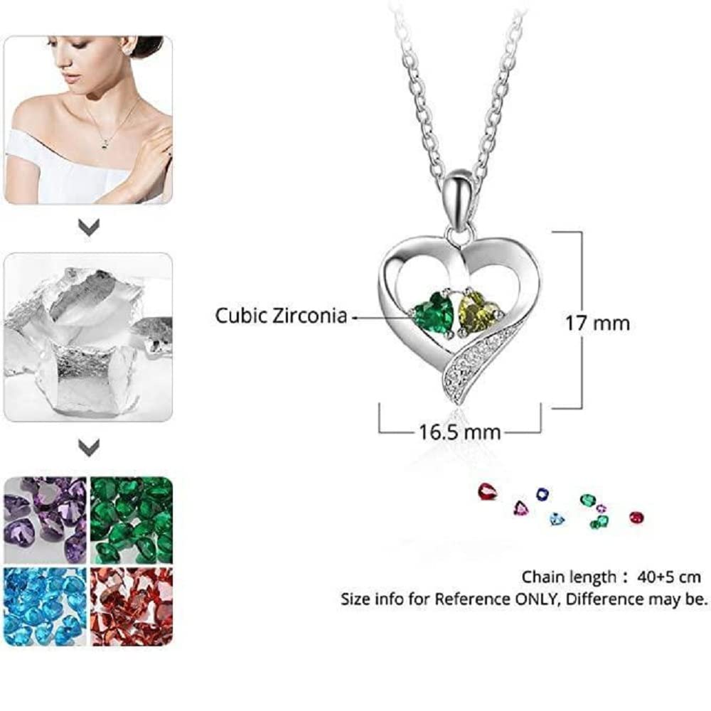 Personalized Mother Necklace with Birthstones & Engraved Name - 18K White Gold Filled 925 Sterling Silver Heart Pendant - Custom Jewelry Gift for Mom, Wife, Her on Mother's Day, Birthday, Anniversary & Valentine's Day - Perfect for Special Occasions & Everyday Wear