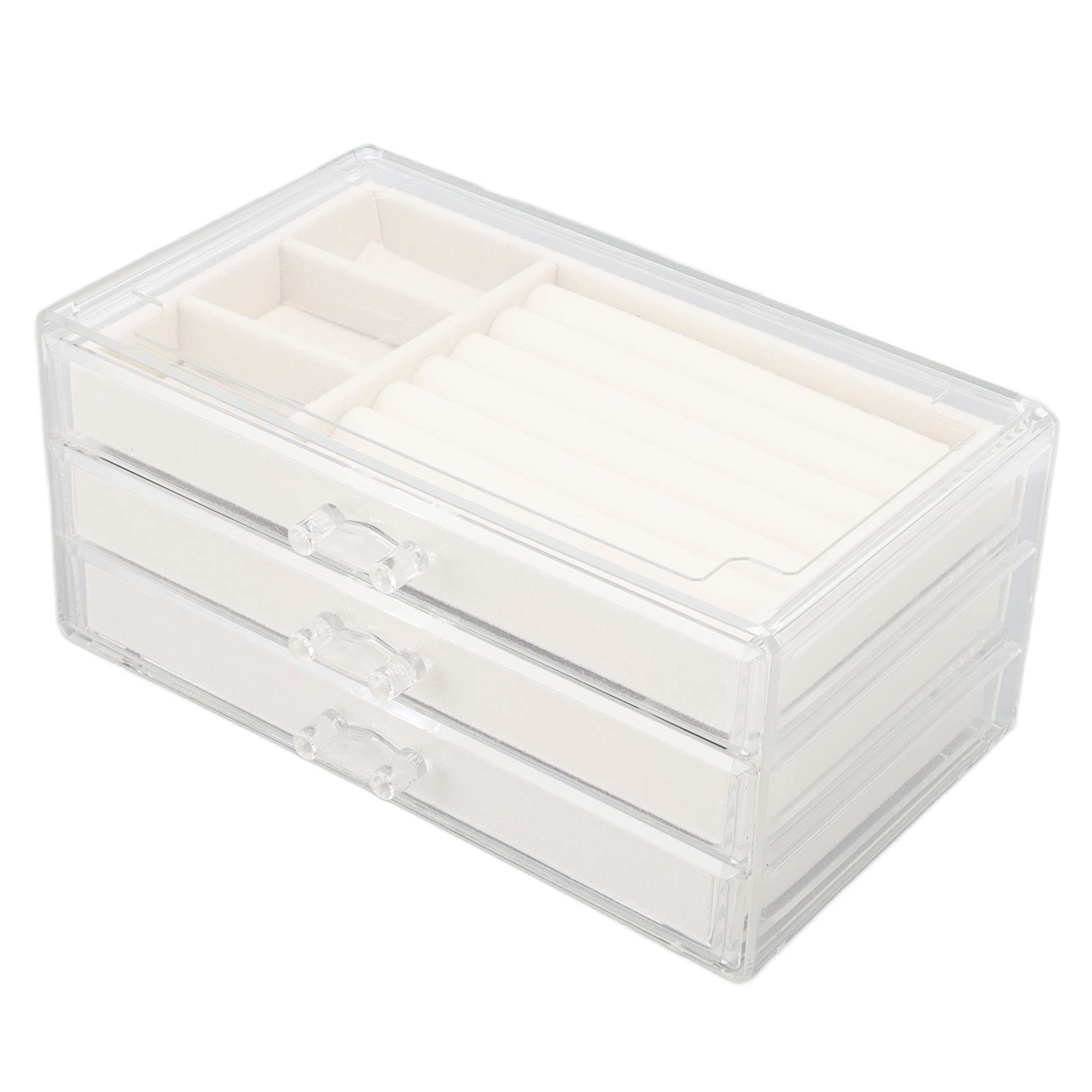 3 Drawer Acrylic Jewelry Storage Box with Flannel Lining - Large Capacity Compartmental Design for Necklaces, Rings & Earrings - Perfect for Home Organization & Travel Accessories