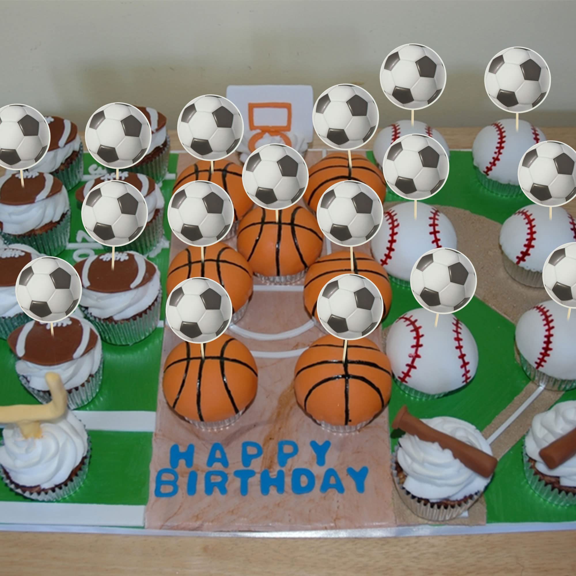 36Pcs Soccer Ball Cupcake Toppers - Football Theme Food Picks for Sports Party, Baby Shower, Wedding & Birthday Cake Decorations - Perfect for Sports Lovers, Soccer Games & Themed Celebrations