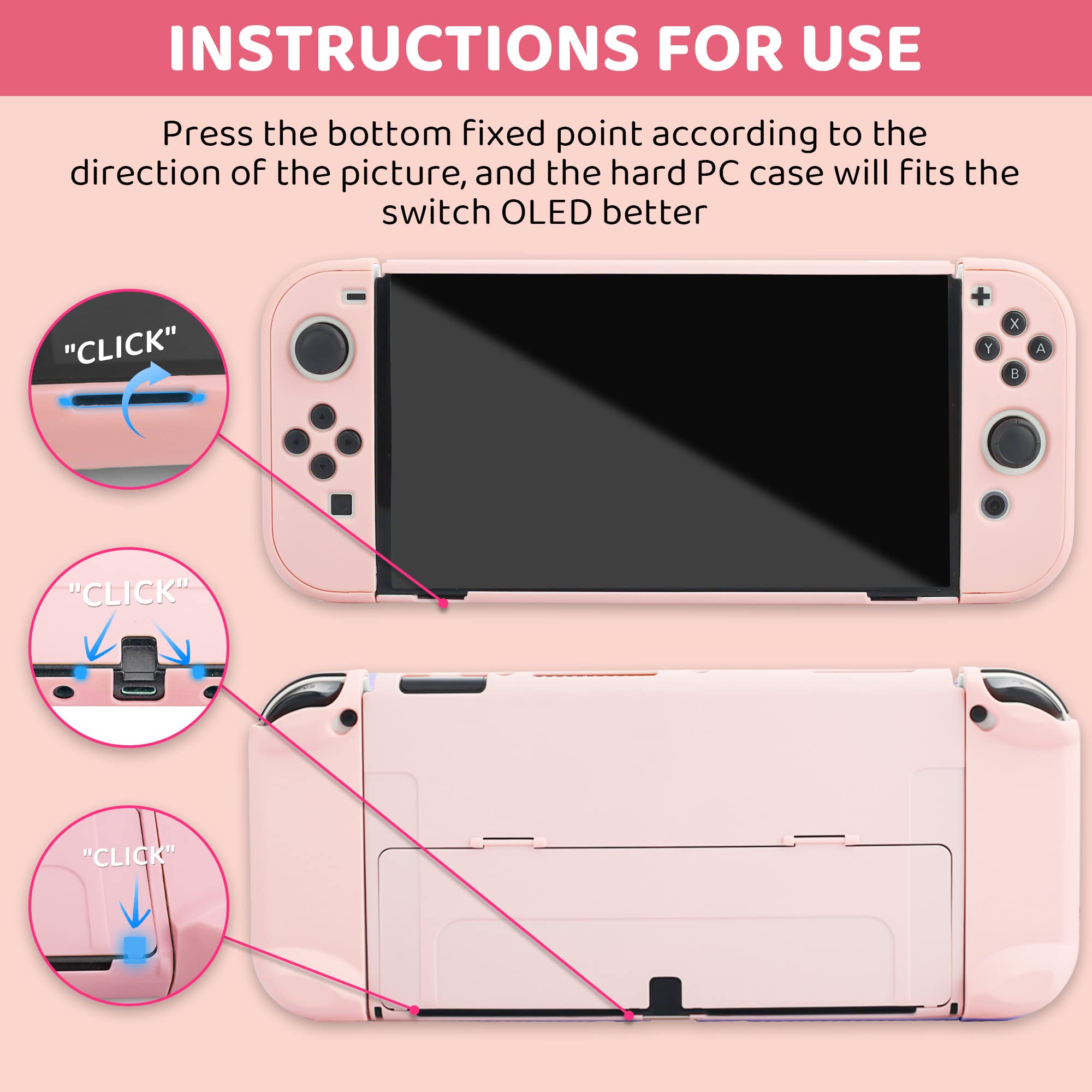 9-in-1 Nintendo Switch OLED Carrying Case Set - Cute Pink Travel Case with Hard PC Cover, Tempered Glass Screen Protector, Thumb Grips, Wrist Bands & Shoulder Strap | Perfect for Girls Gaming On-The-Go, Travel Protection & Console Storage
