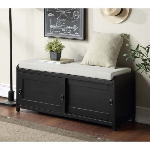 JINDAO Wooden Storage Bench with 2 Cabinets - Multifunctional Ottoman Seat for Living Room, Bedroom & Entryway Organization